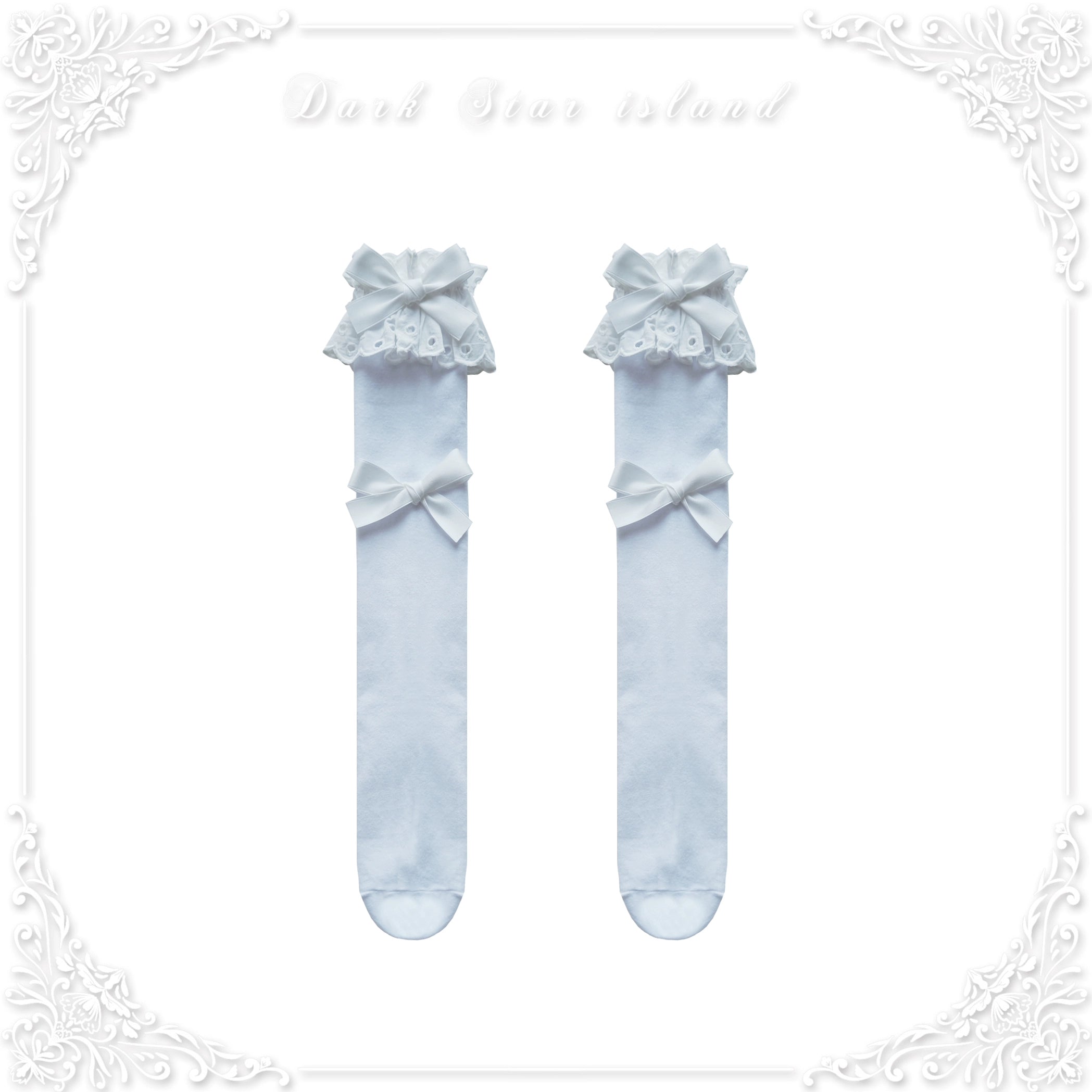 Dark Star Island - Cute Lolita Multi-Color Bow Cotton Socks white
