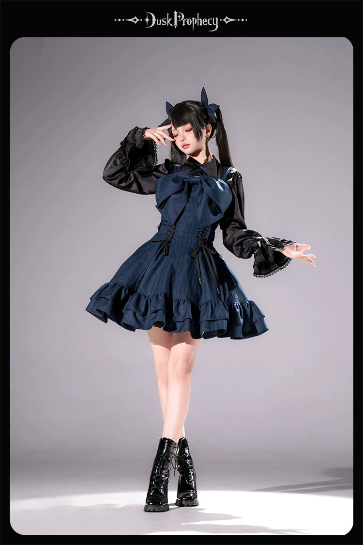 DuskProphecy - Heron - Classic Lolita Striped JSK Dress, Halter Neckline 44313:802873