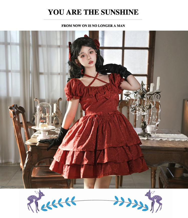 Eieyom - Elegant Lolita Short Sleeve Red Dress