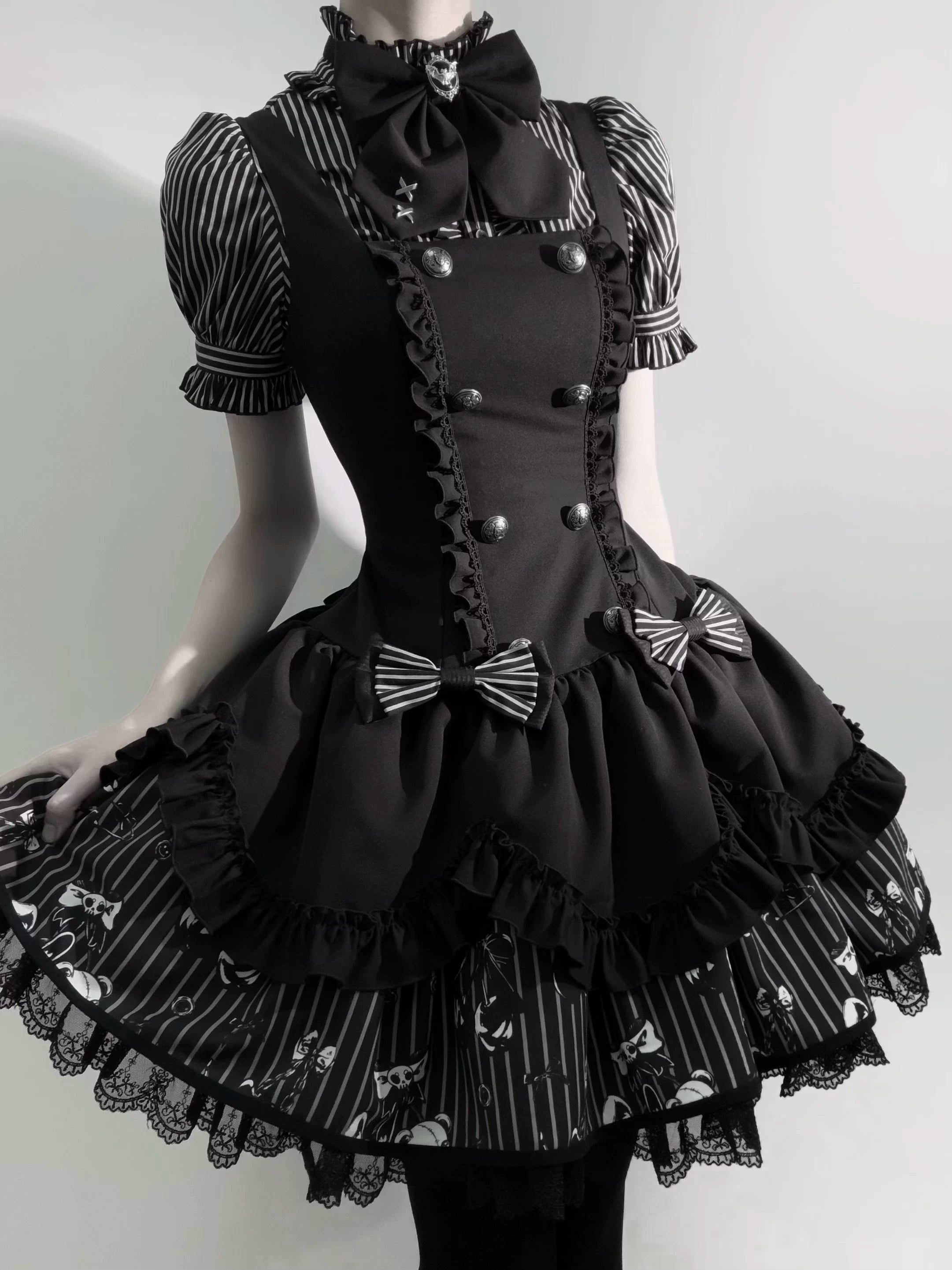 Dark Lord - Gothic Lolita Striped JSK Set, Skull Print 44837:825291