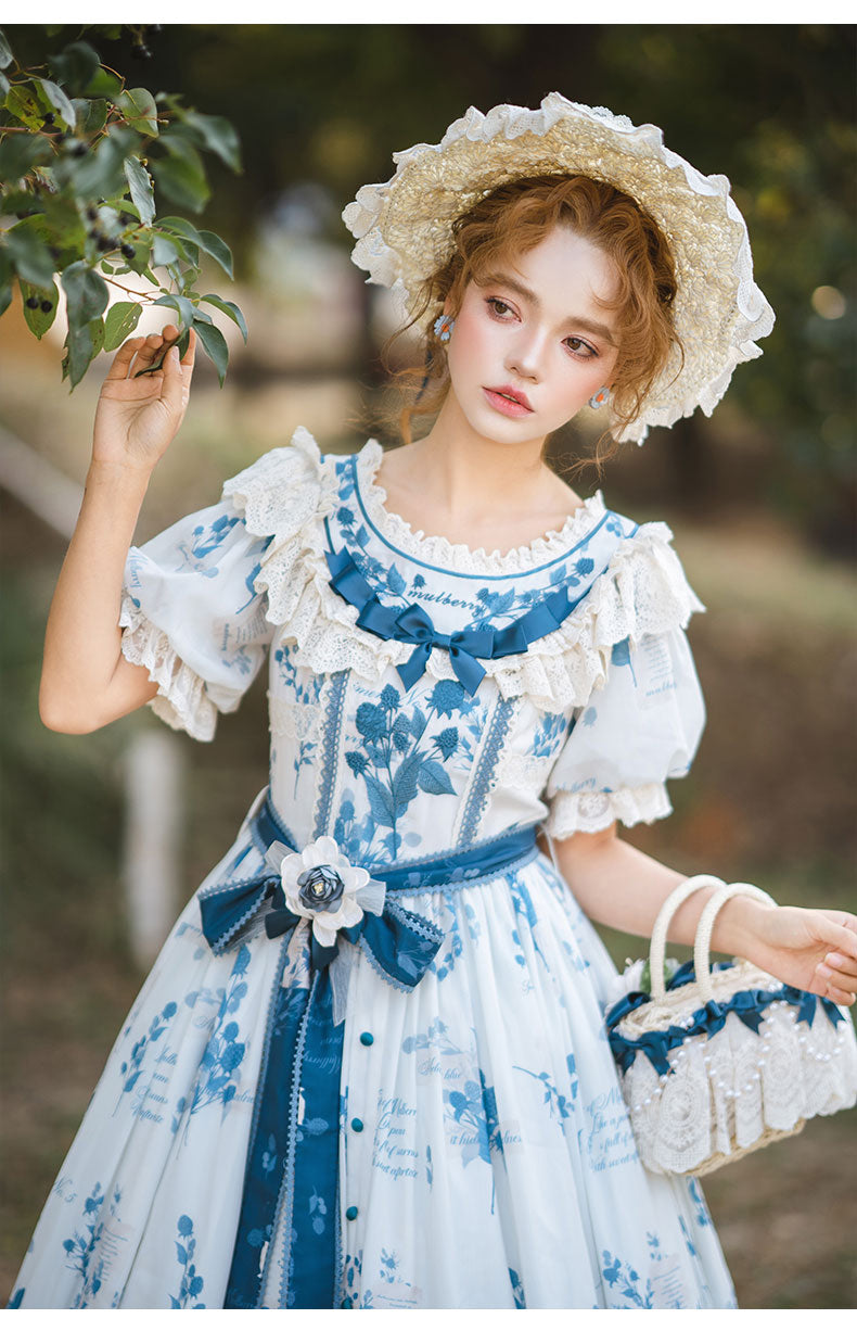 NanShengGe - Mulberry Poem - Country Lolita Printed Dress with Cardigan Set 42513:742852