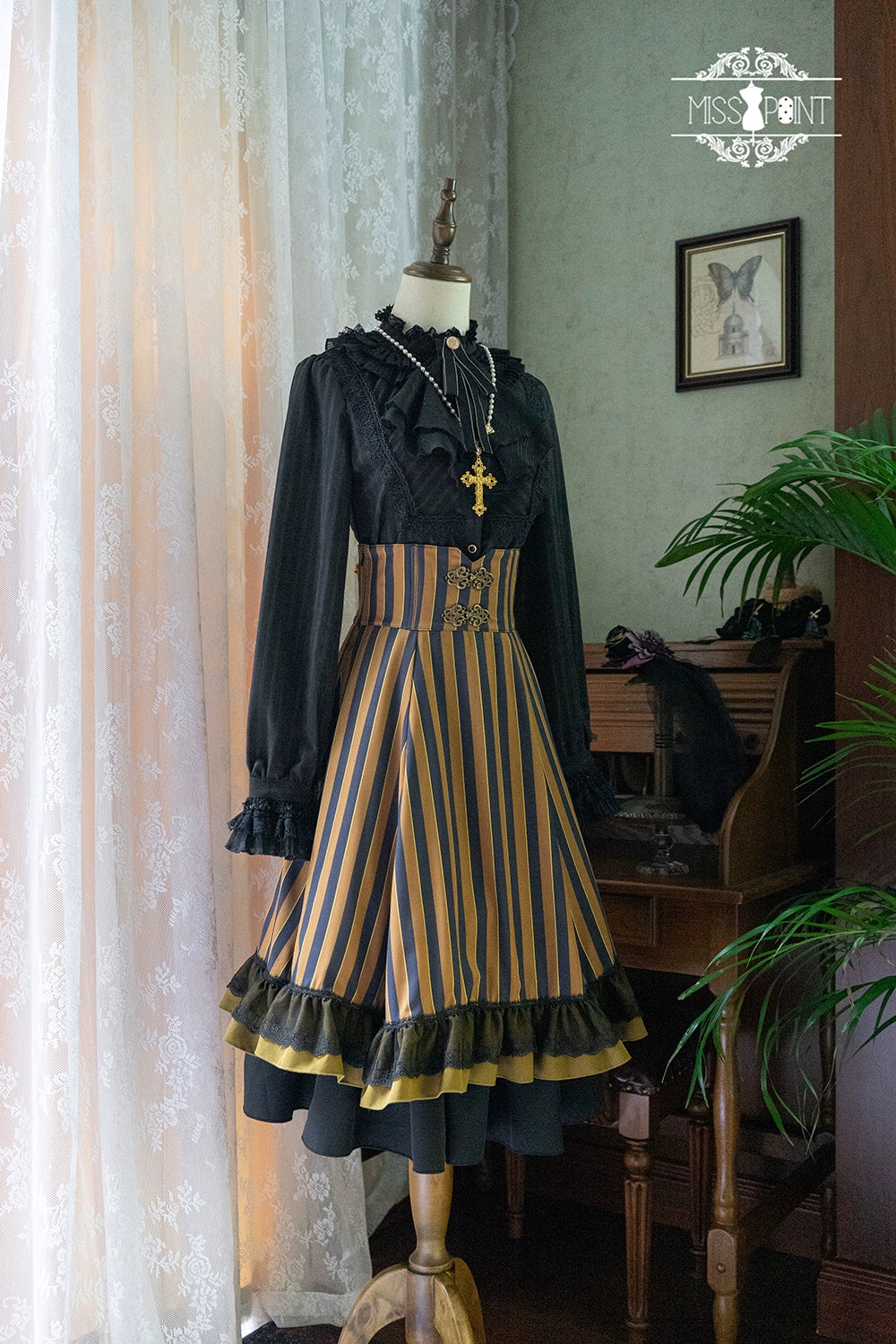 Miss Point - Customized Lolita Elegant Striped High Waisted Fishbone SK
