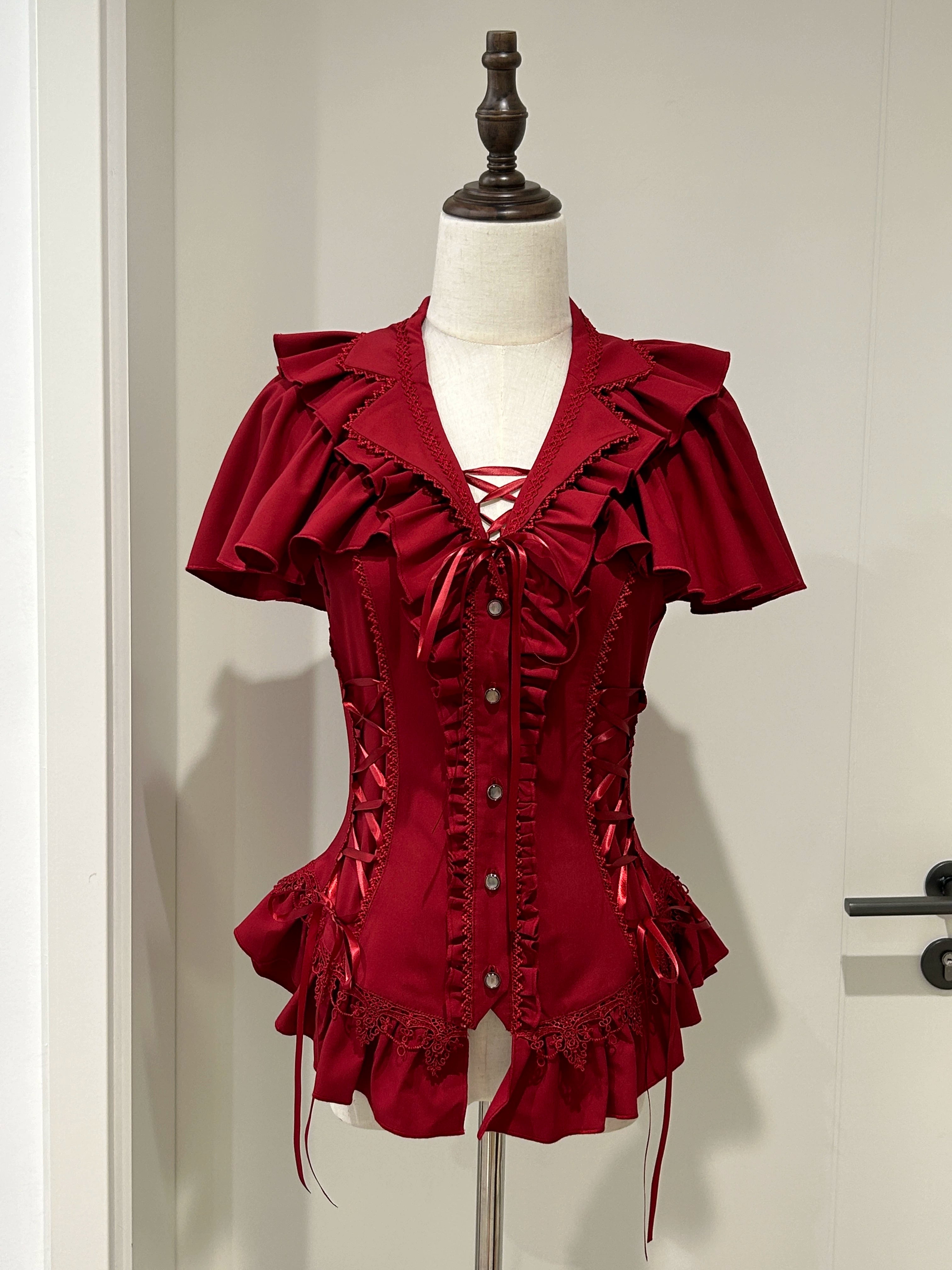 Cocoon Prelude - Gothic Lolita Capelet-Sleeve Blouse Red - Short-sleeve Blouse S Pre-order