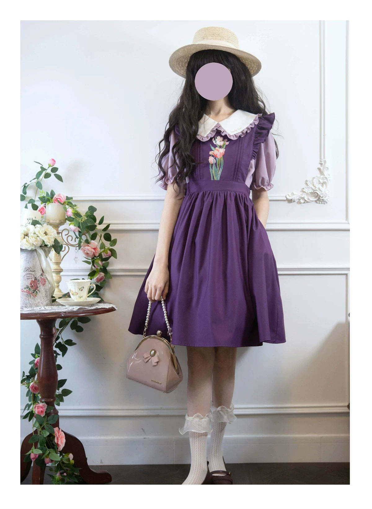 Little Florist - Classic Lolita Salopette Dress & Blouse Set, Tulip Embroidery 45833:864227
