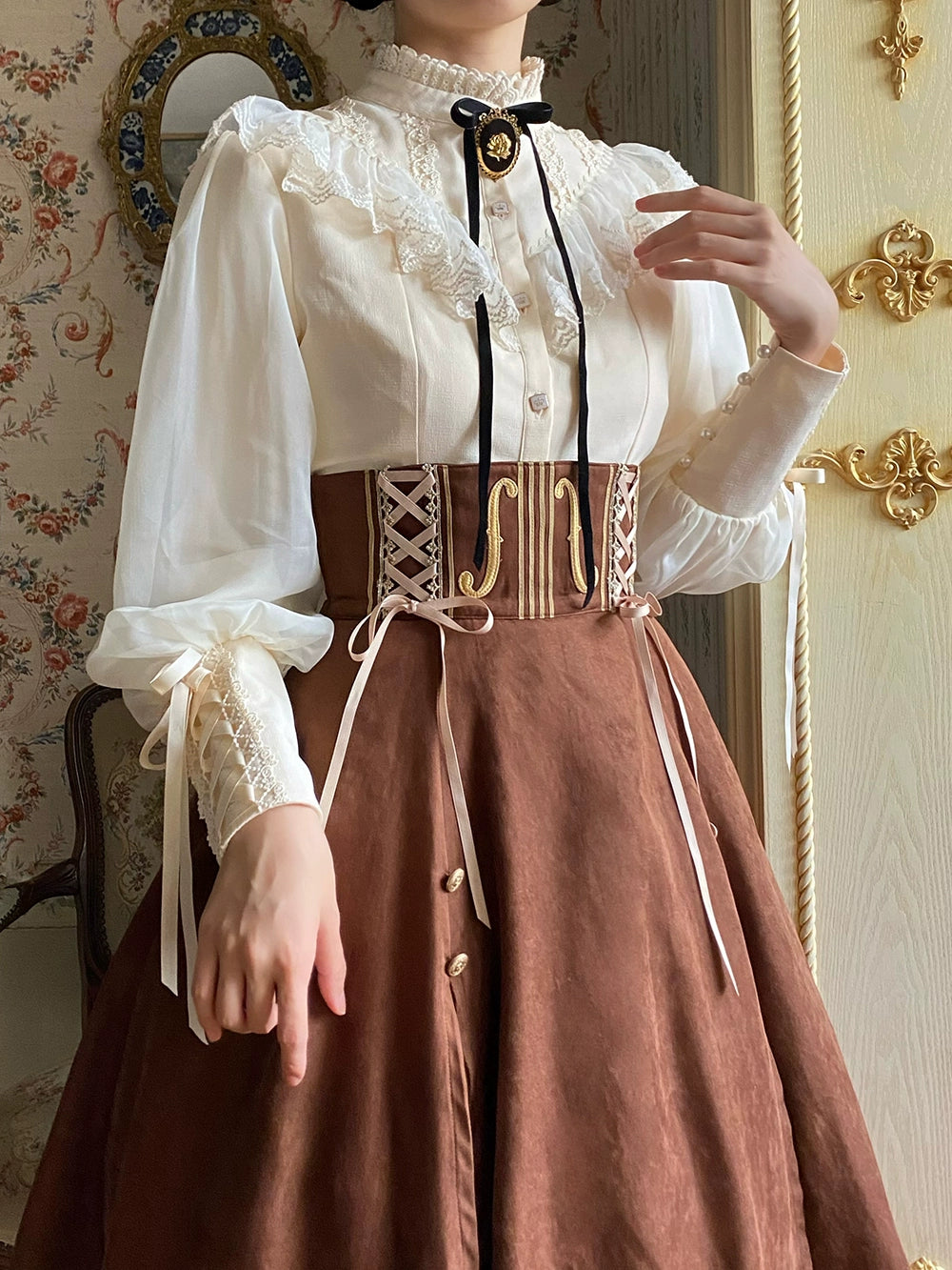 Miss Point~Golden Movement~Elegant Lolita Fishbone Skirt Customized 32242:381440