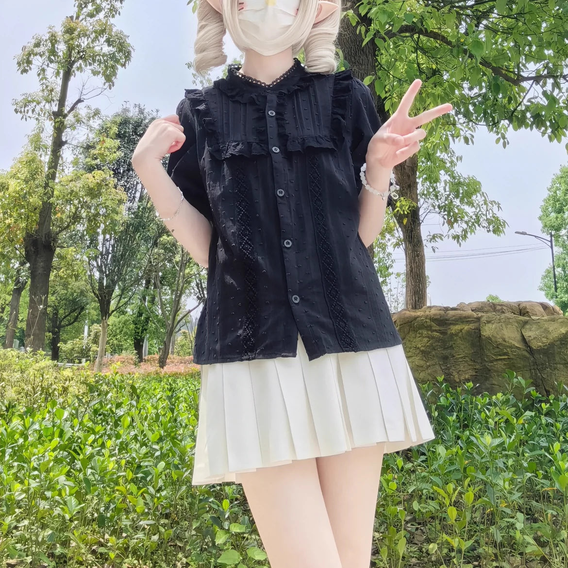 DMFS Lolita~Sweet Lolita Blouse Cotton Summer Short Sleeve Shirt 35844:505602