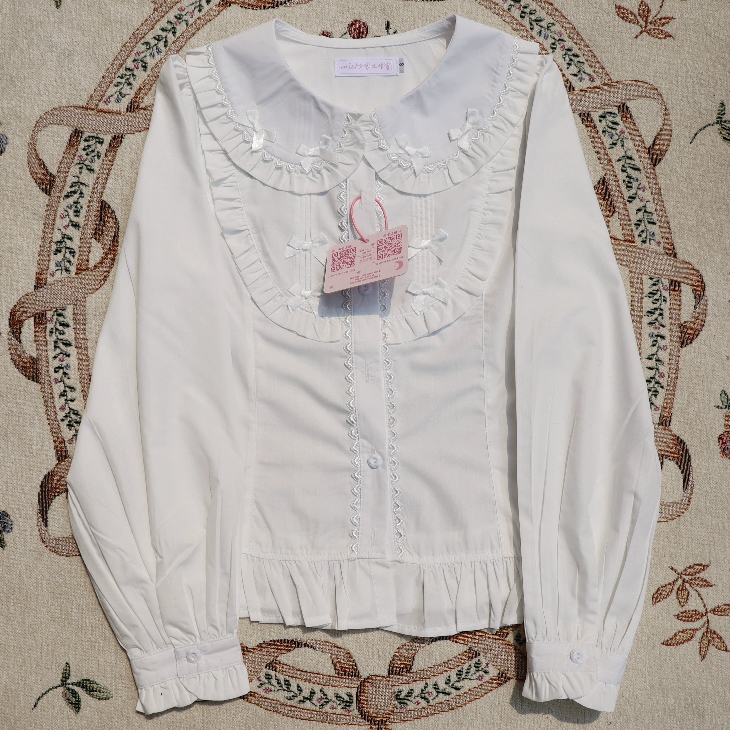 MIST~Sweet Lolita Blouse Doll Collar Lolita Shirt With Bubble Sleeve (L M S XL / White) 28540:628406