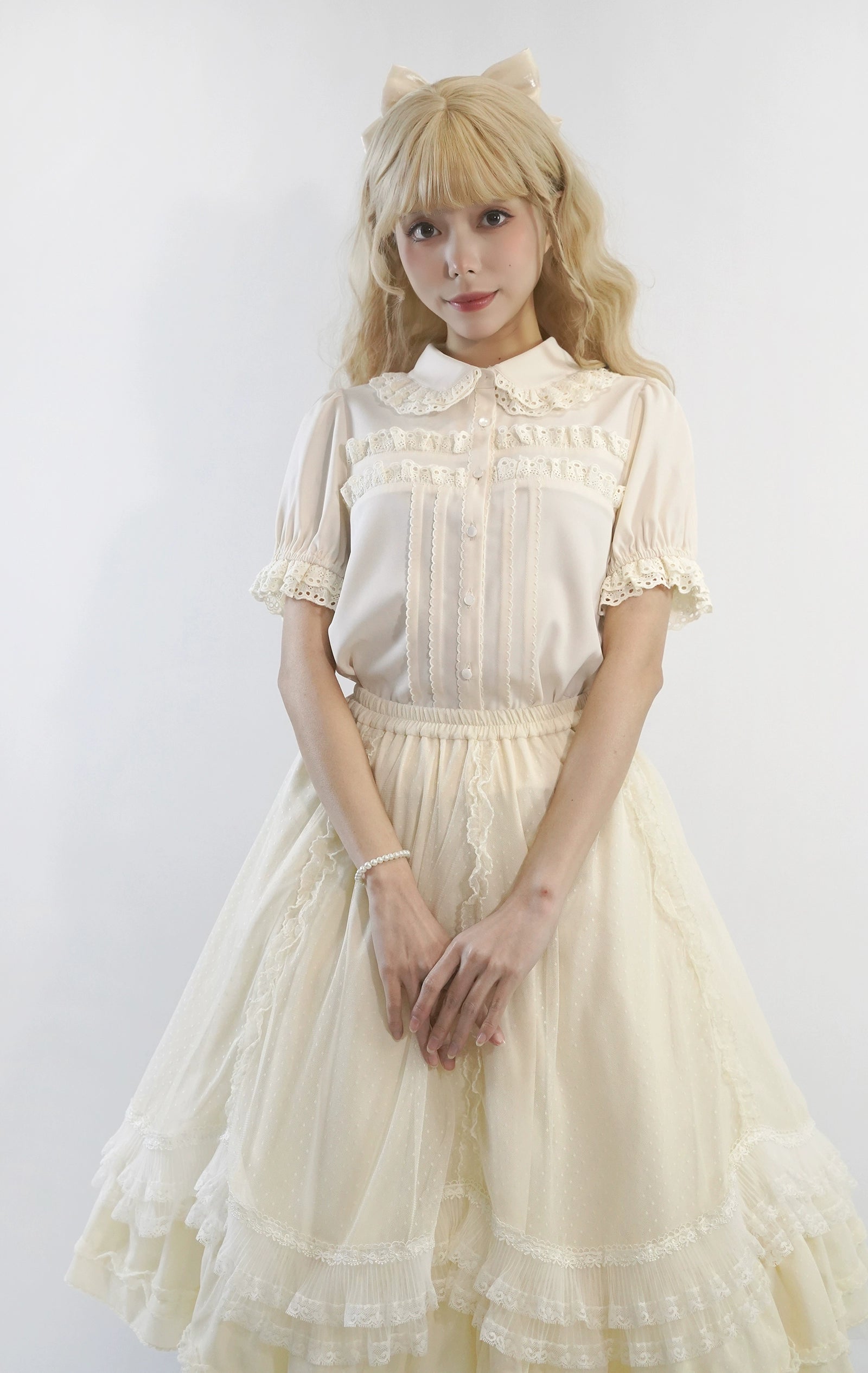Little Dipper~Cherry Xiaobei~Daily Lolita Splicing Sleeve Lace Shirt 21378:303900