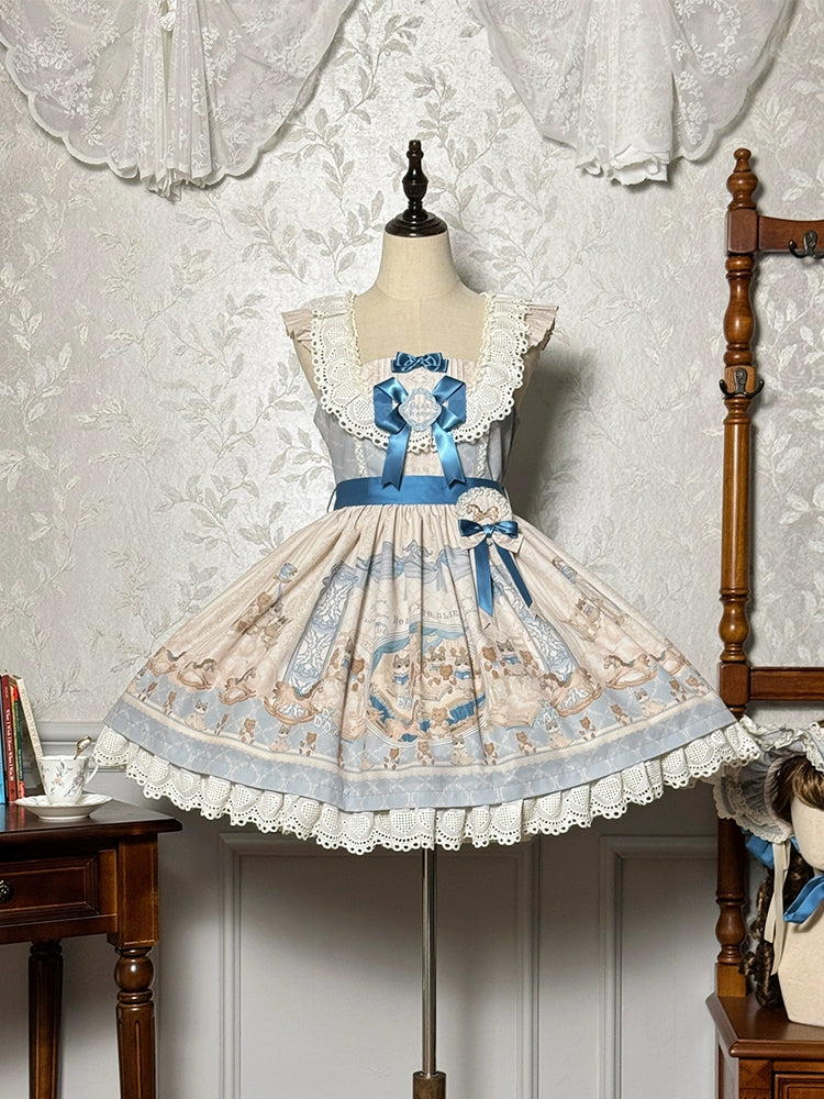 Alice Girl - Sea Salt Fairytale - Sweet Lolita JSK Doll-like Lolita Printed Dress Blue JSK only XS