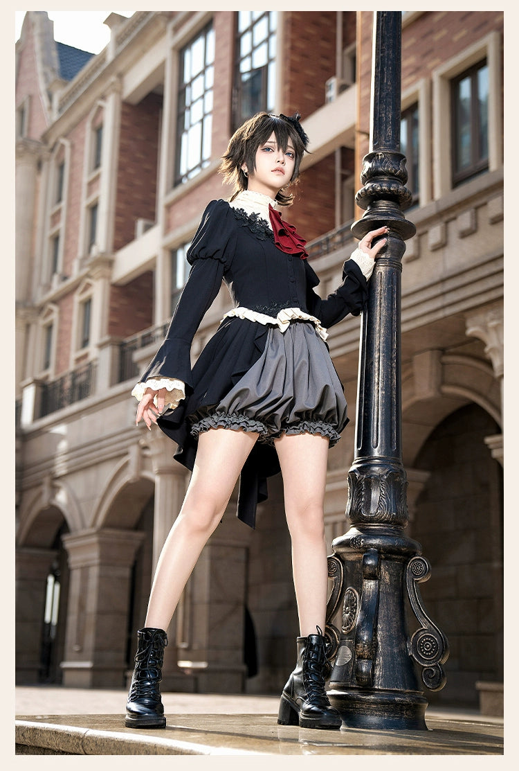 With PUJI - Night Feast - Gothic Lolita Suit Ouji Lolita Tailcoat Tiered Skirt Shorts
