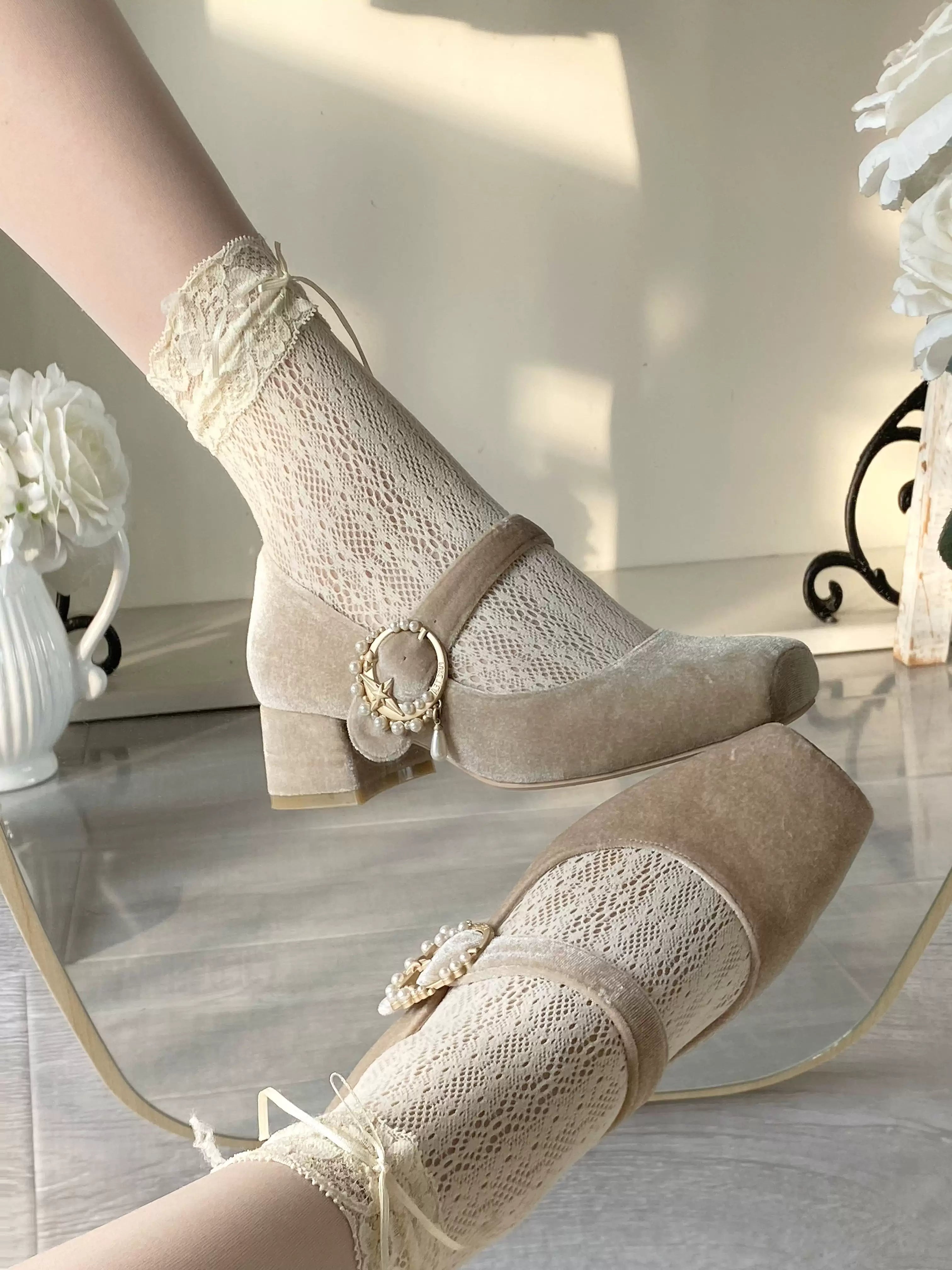 Pure tea for dream - Angel Velvet - Sweet Lolita Shoes Mid-heel Velvet Shoes