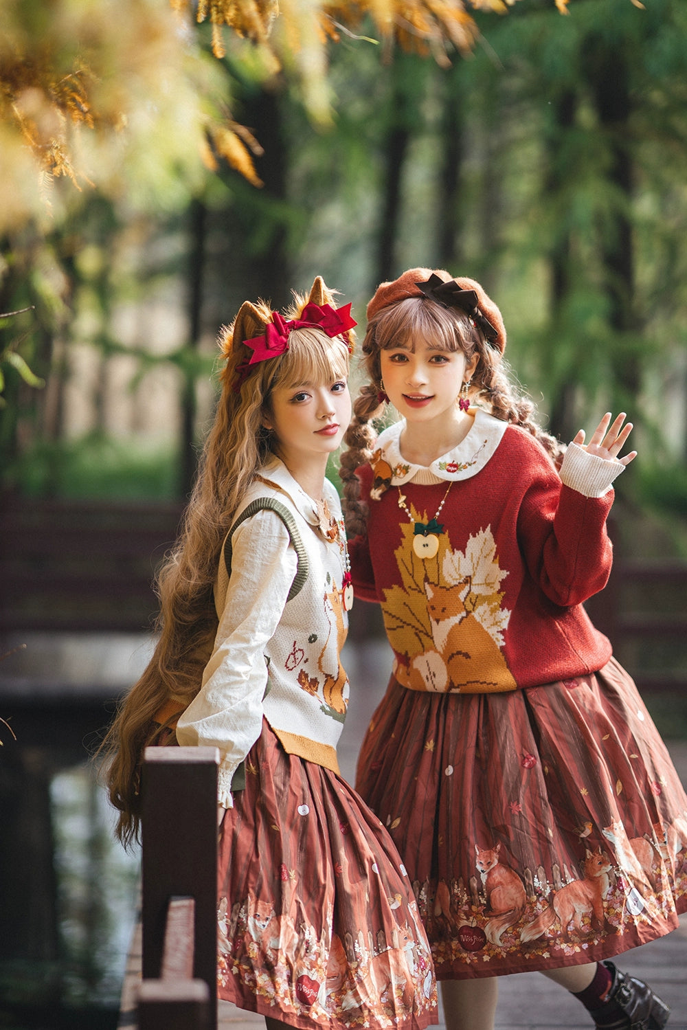Miss Point - Chubby Fox in the Forest - Kawaii Lolita Vest Customized Lolita Sweater