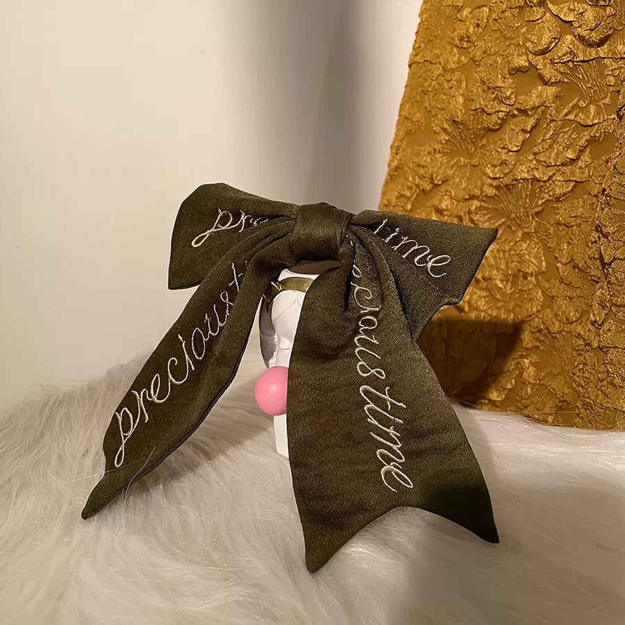 ZJstory - Gold Age - Retro Lolita Bow Necktie One Size 1.0 dark green embroidered bow