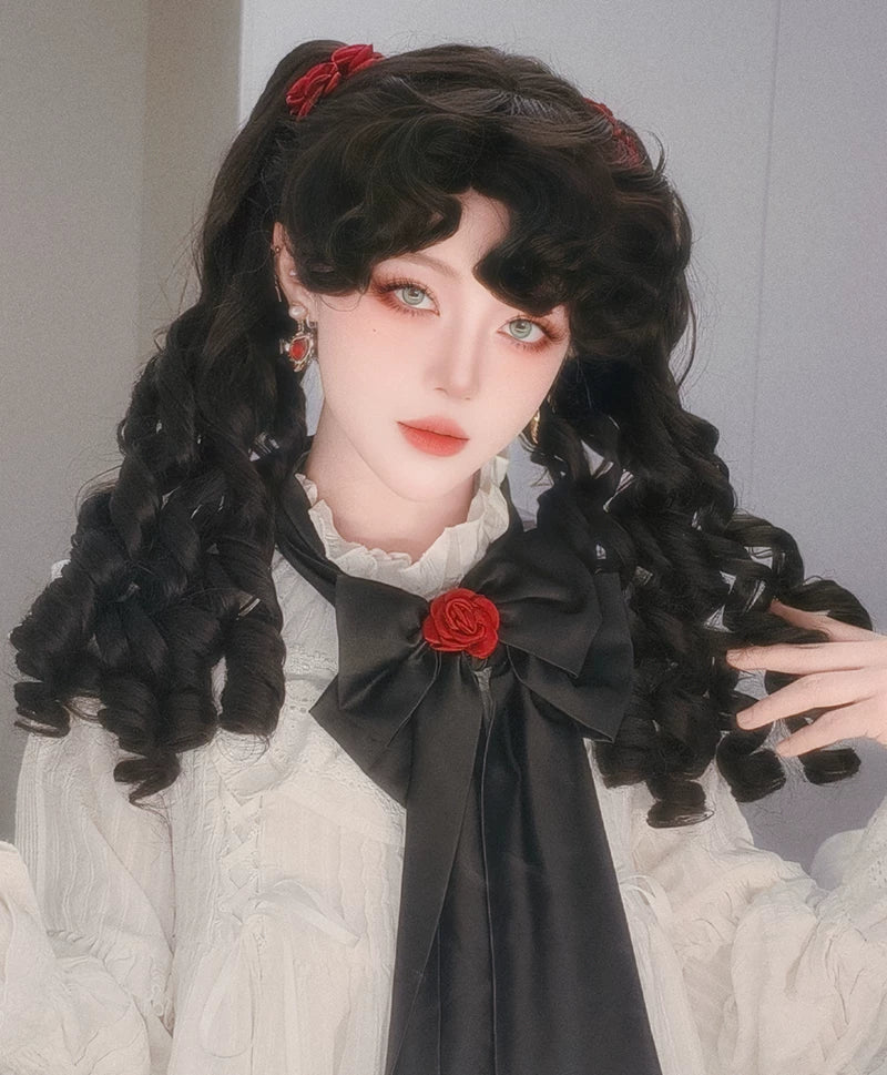 Retro Lolita Roman Roll Wig, Detachable Ponytails