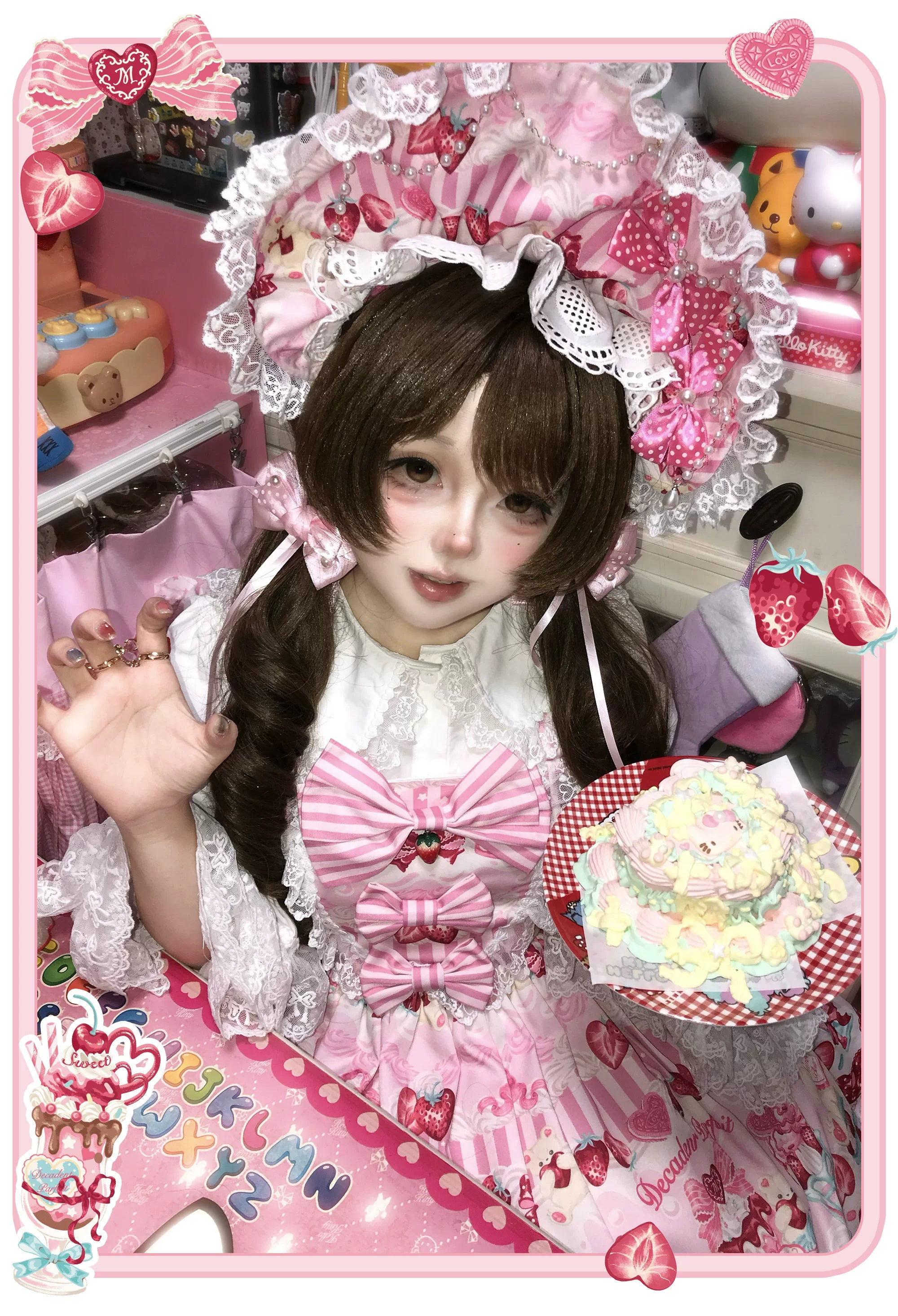 Strawberry Parfait - Strawberry Print Sweet Lolita JSK Dress, Side Pocket 44539:813191