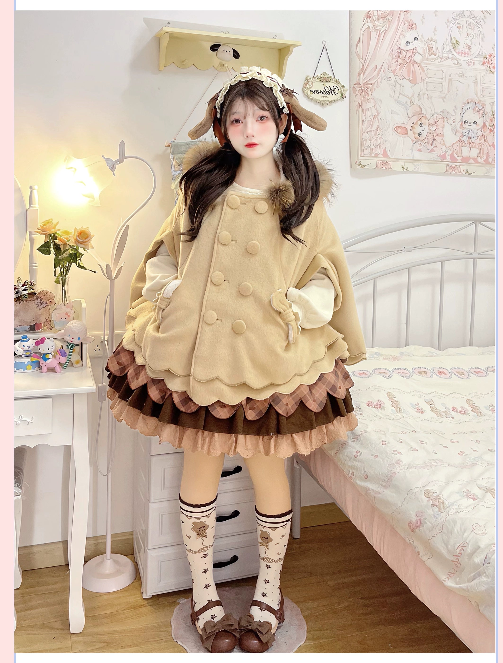 Yayizi - Sweet Lolita Cape Winter Plush Lolita Coat