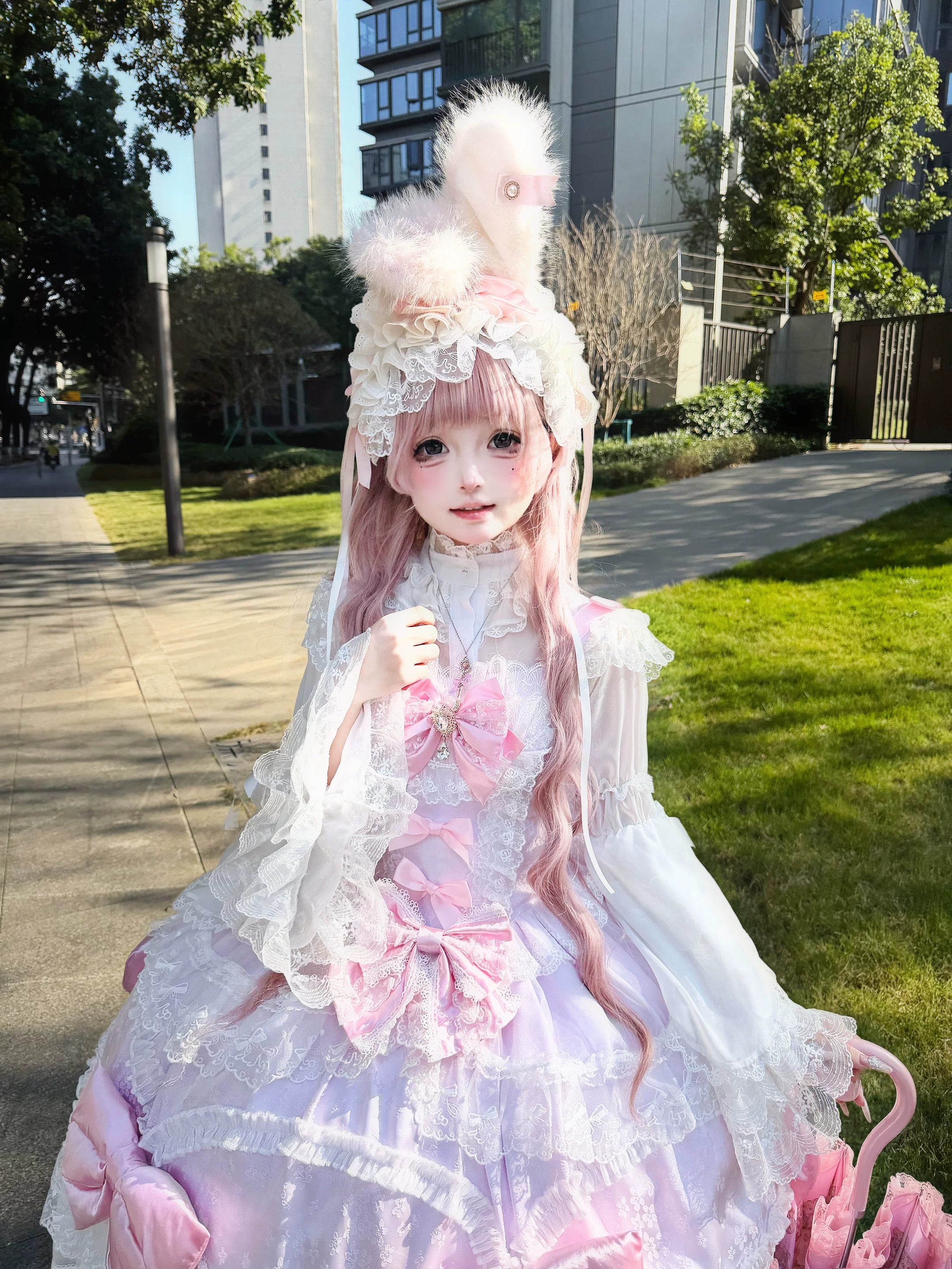 Floral Dream Isle - Sweet Lolita Doll-like JSK Dress, Bows & Lace 44705:821072
