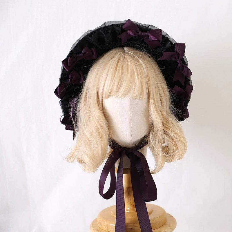 Xiaogui - Classic Lolita Lace Bonnet Hat, Detachable Bows 44226:799657