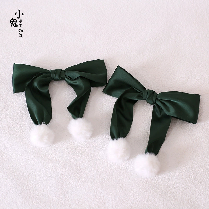 Xiaogui - Sweet Lolita Bow Hair Clips Multicolors a pair of dark green hair clips