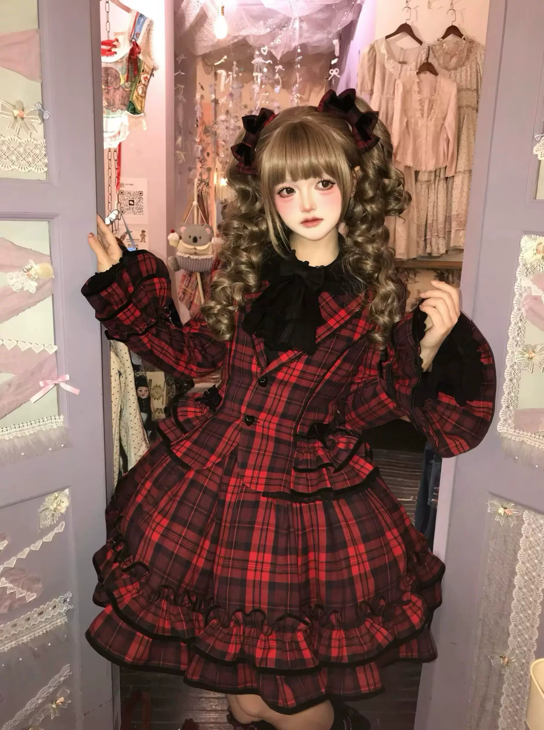 Chris's Notes - Old School Lolita Plaid Coat Set, Tiered Skirt