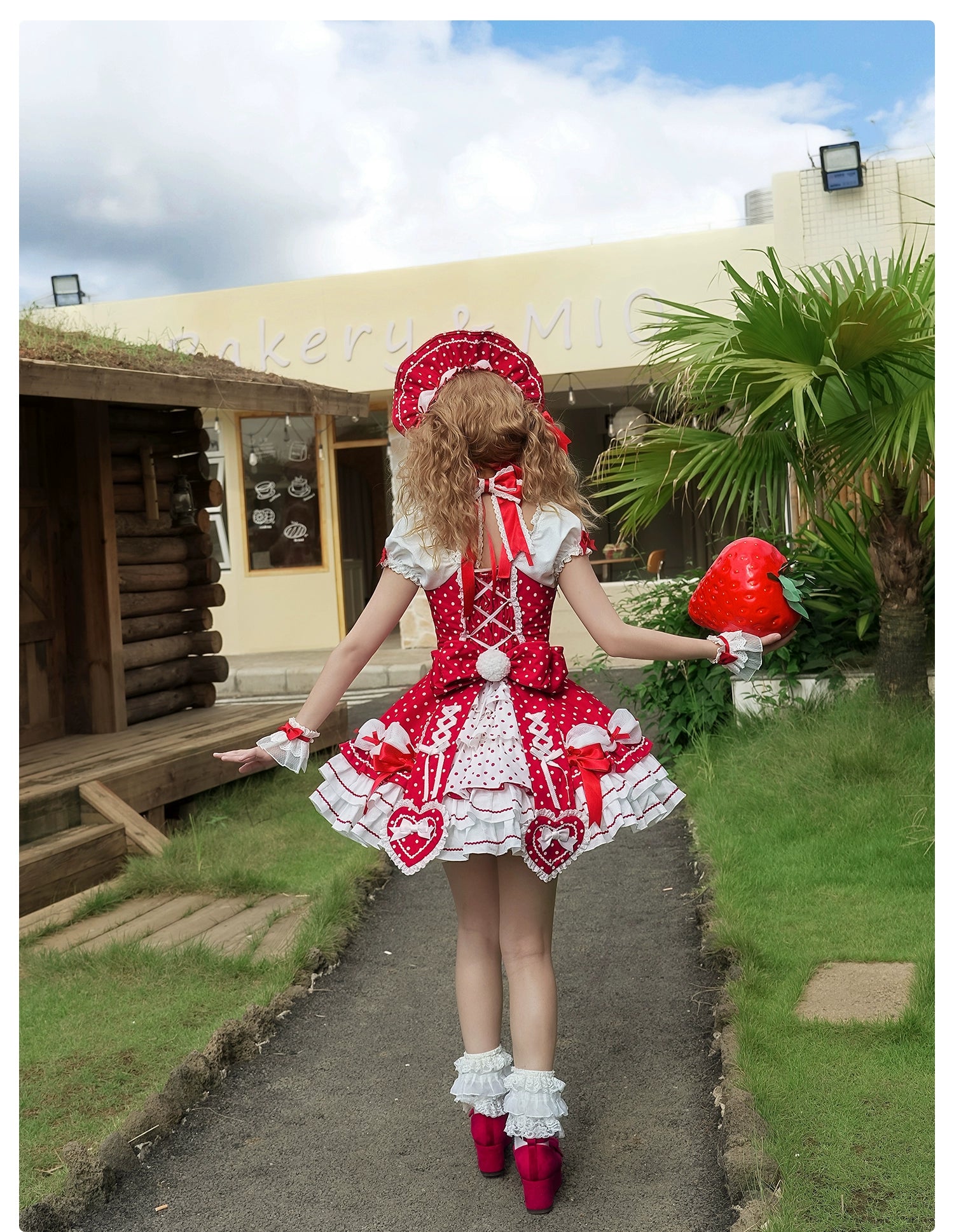 Old School Lolita Halter Neck OP Dress, Polka Dot Accent 43701:783514