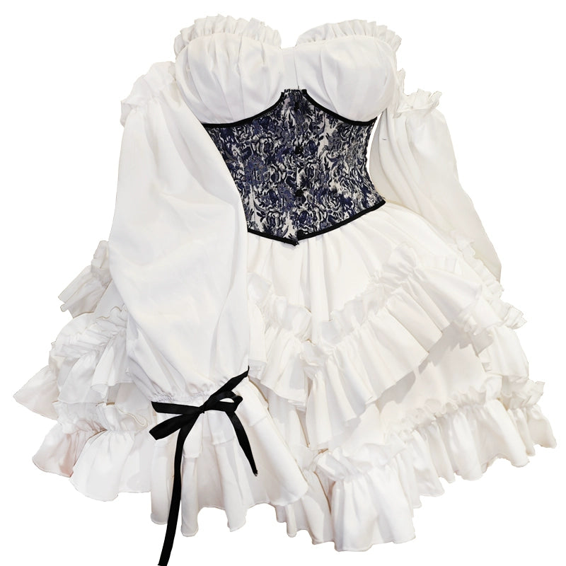 Rouroudream~Plus Size Lolita JSK Dress Set Corset Palace Lolita Princess Dress milky white XL 