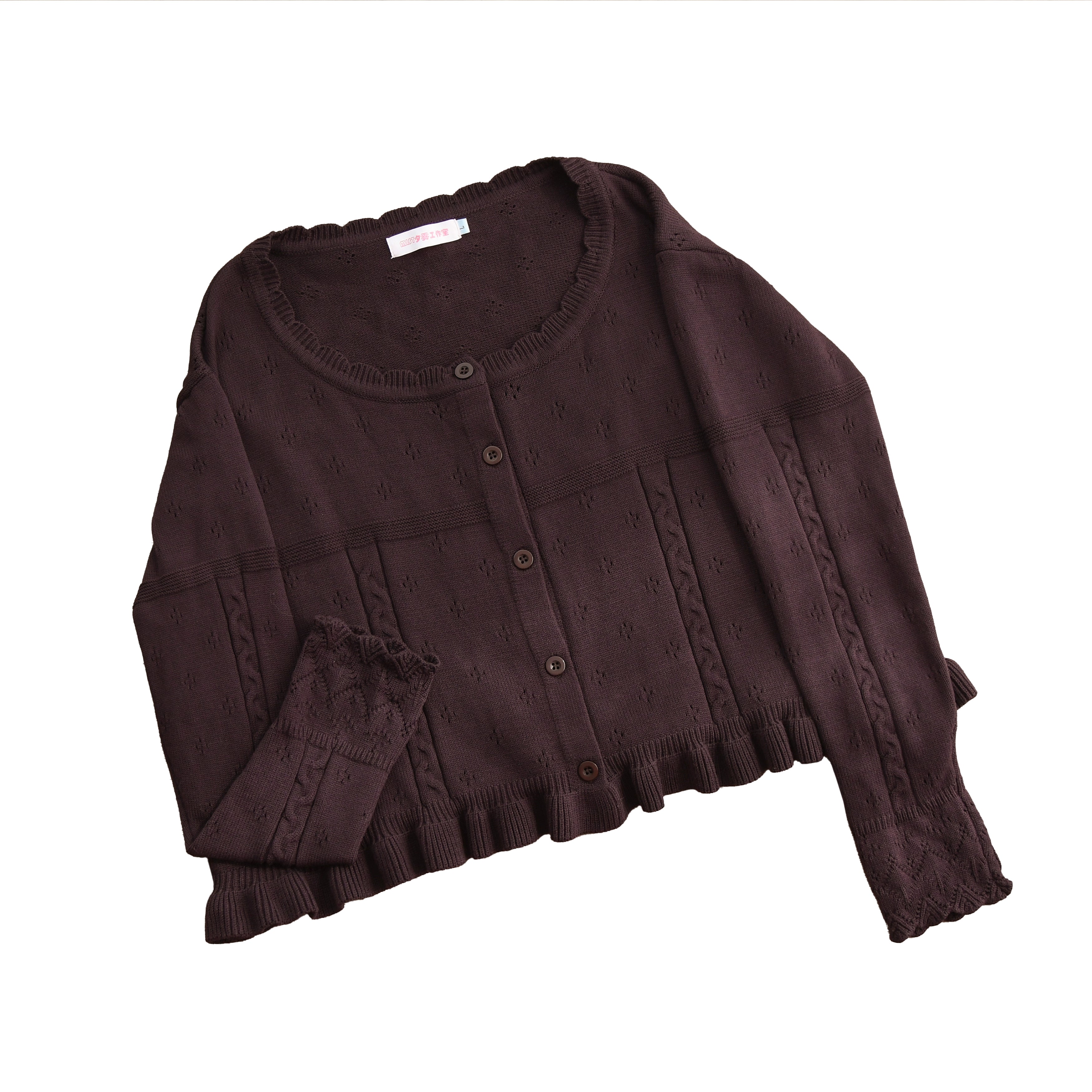 MIST - Kawaii Lolita Sweater Cardigan, Ruffled Lace Hem (L S) 43896:789162