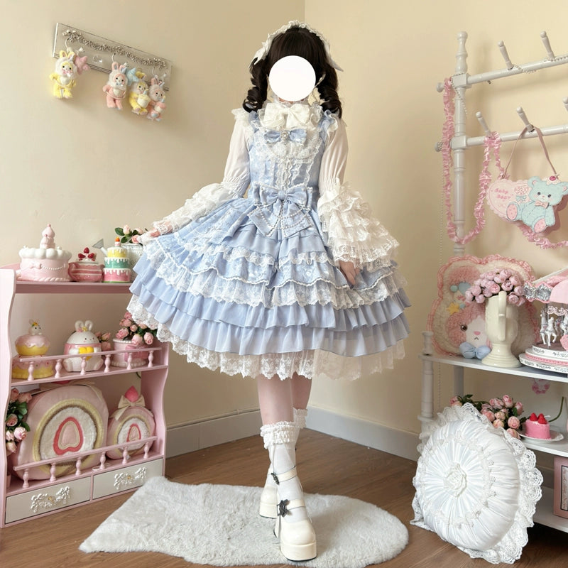 Hanguliang - Love Feathered Bond - Wedding Sweet Lolita JSK Gorgeous Bridal Blouse Blue JSK Only S