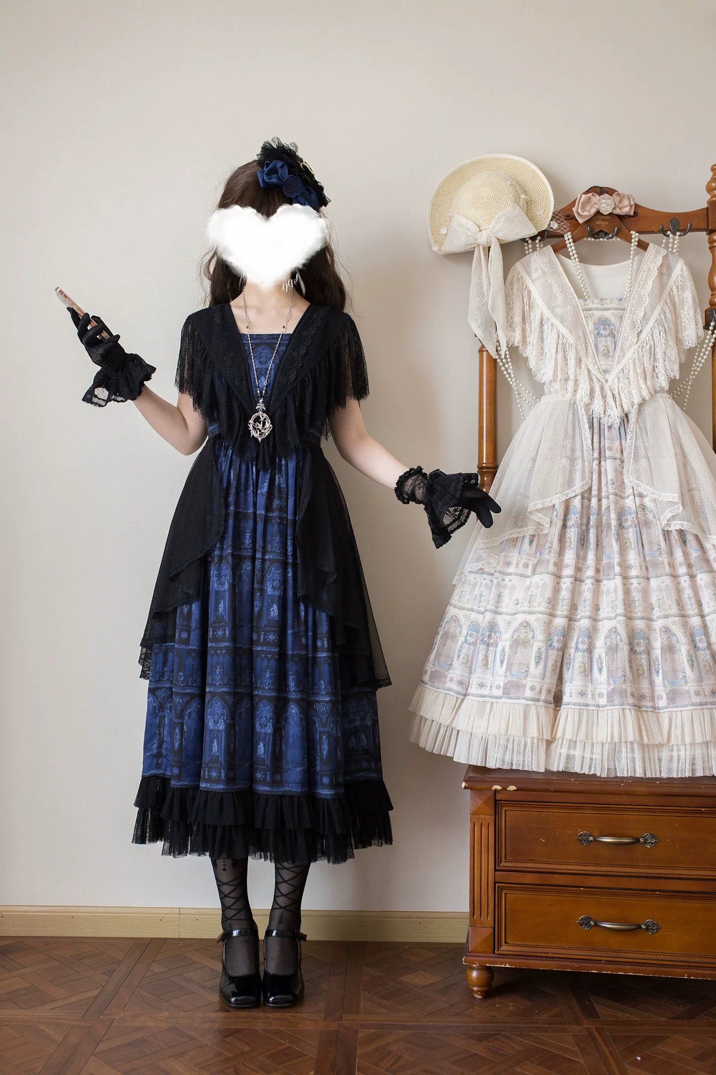 Reims Cathedral - Printed Classic Lolita Dress, Detachable Gauze Outlayer 44701:819161