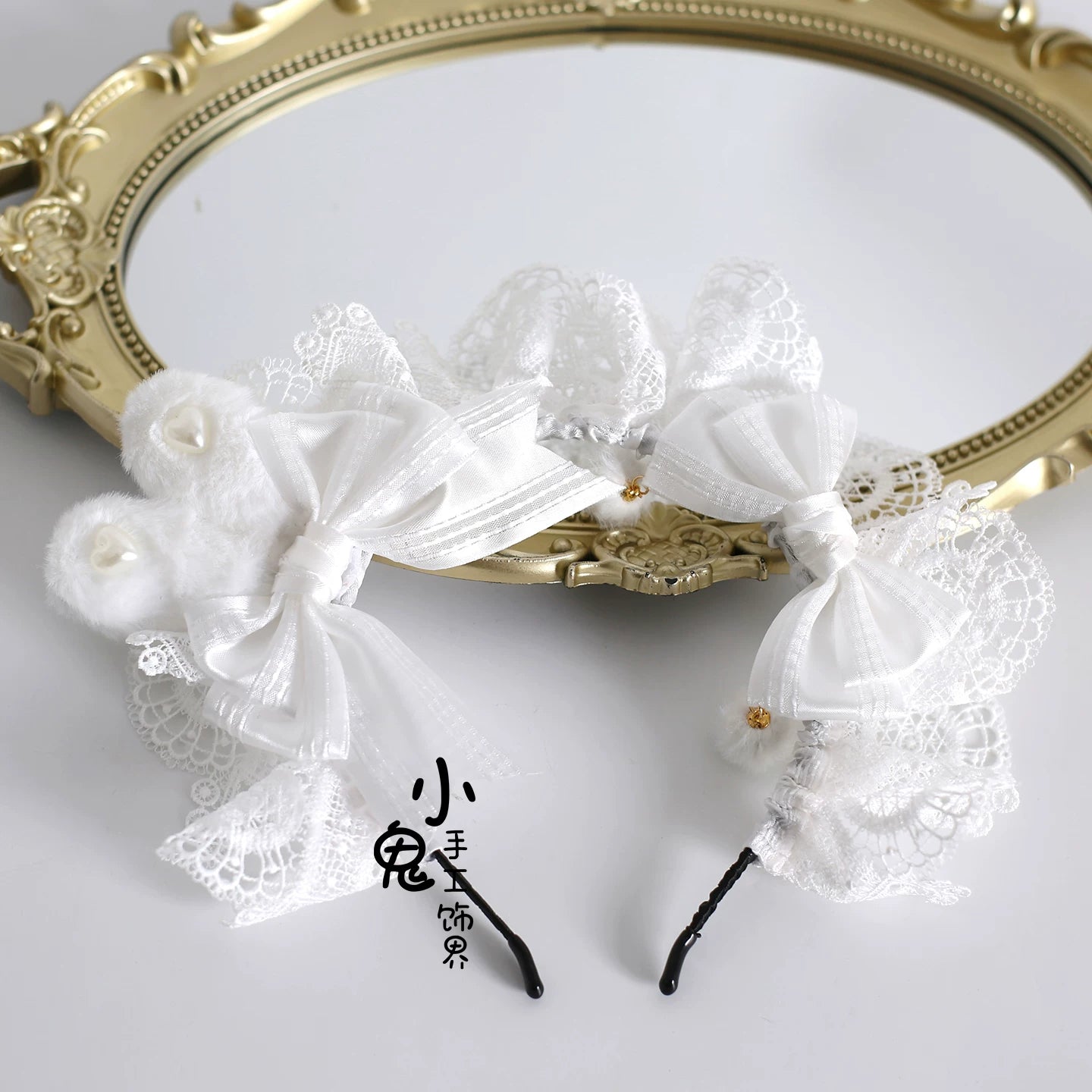 Sweet Lolita Headdress, Lace & Bow Bunny Ear KC