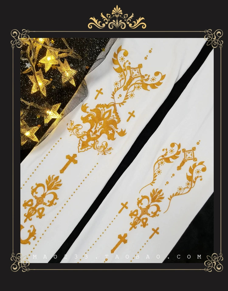 Wulala Mew~Elegant Lolita Pantyhose Daily Gold Foil Printing Tights 32880:403228