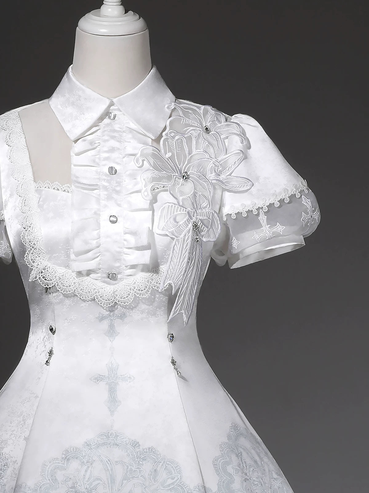 White Classic Lolita Printed OP Dress with Cross