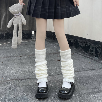 Hua Nai Cat~Winter Lolita Long Socks Knit Thigh-High Foot Covers Free size Milk white - 70cm 