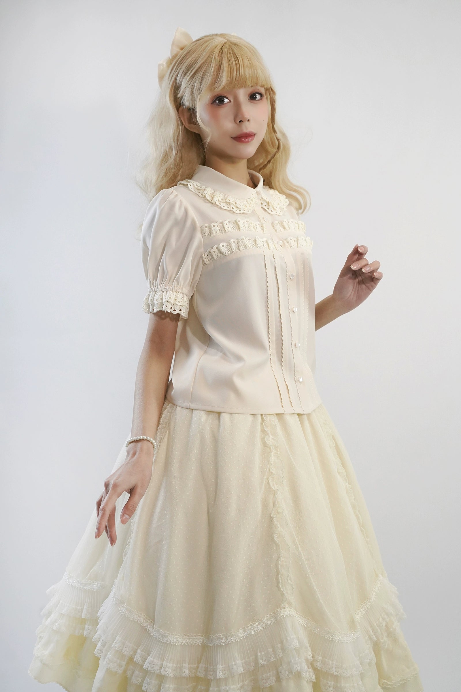 Little Dipper~Cherry Xiaobei~Daily Lolita Splicing Sleeve Lace Shirt 21378:303896