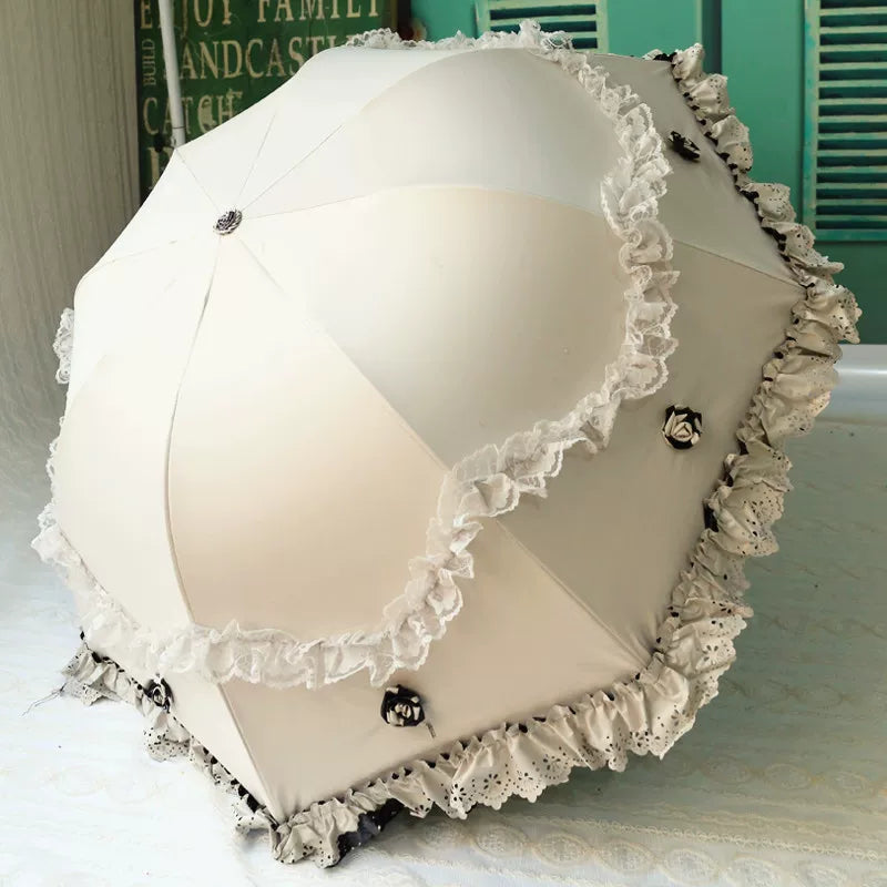 Foldable Lolita Parasol, Floral and Embroidery Detail 45591:855736
