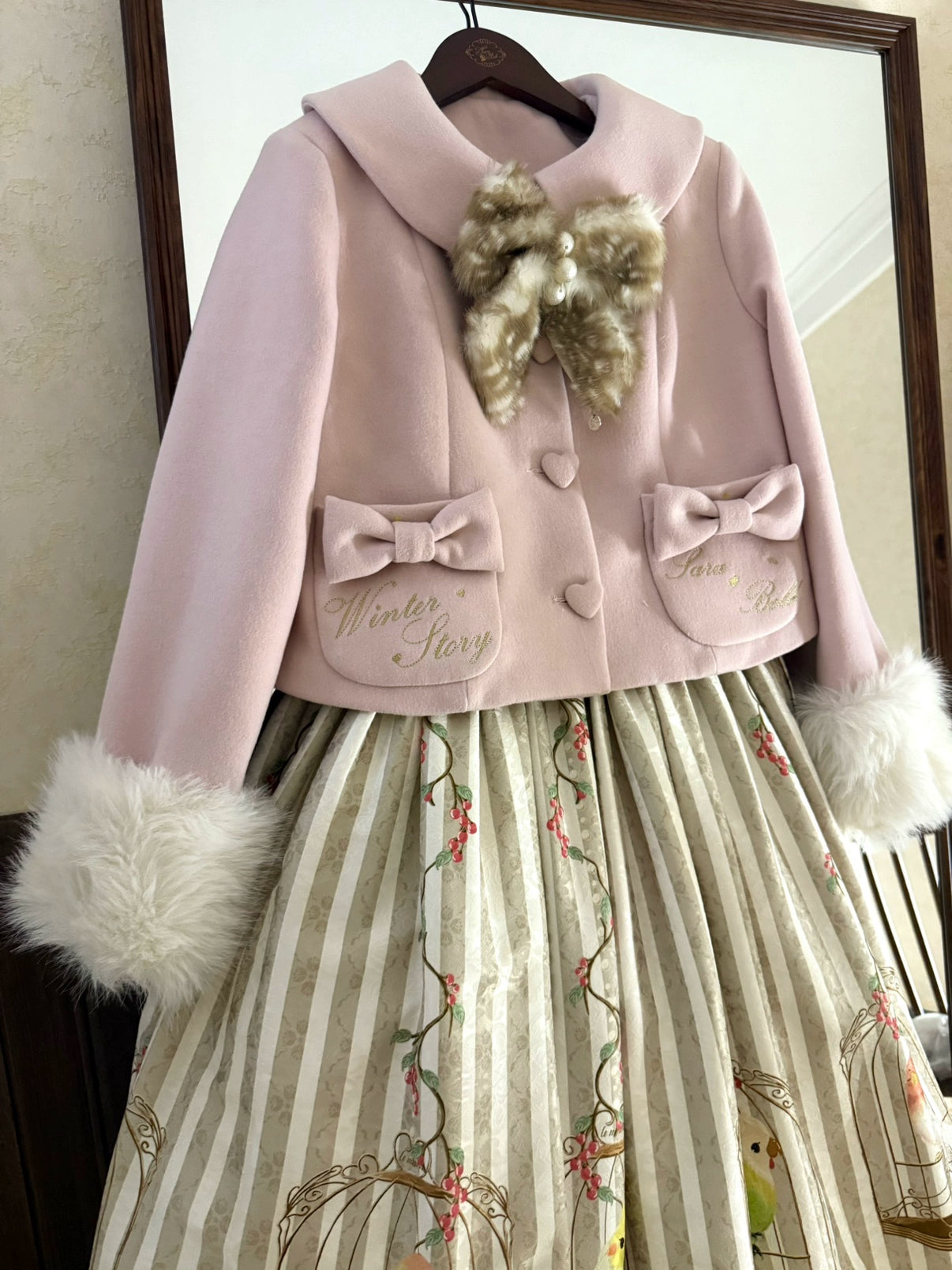 Sara Bell - Winter Story - Winter Kawaii Lolita Short Coat, Detachable Fur Collar 44068:794427