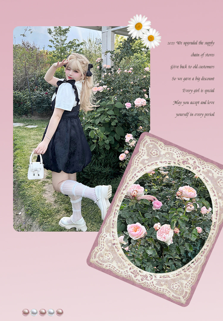 Yingtang - Plus Size Lolita Dress Set Short Sleeve Shirt