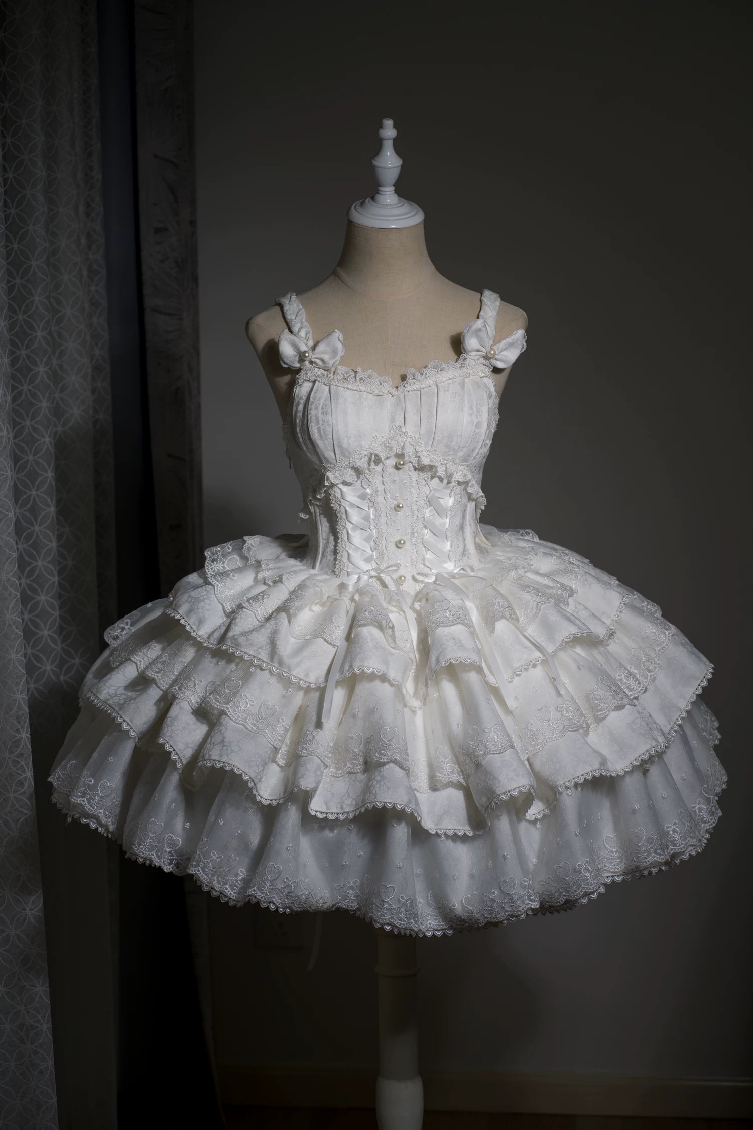 Mori Isle - Solid Gothic Lolita JSK Dress, Embroidered Lace 45658:857771