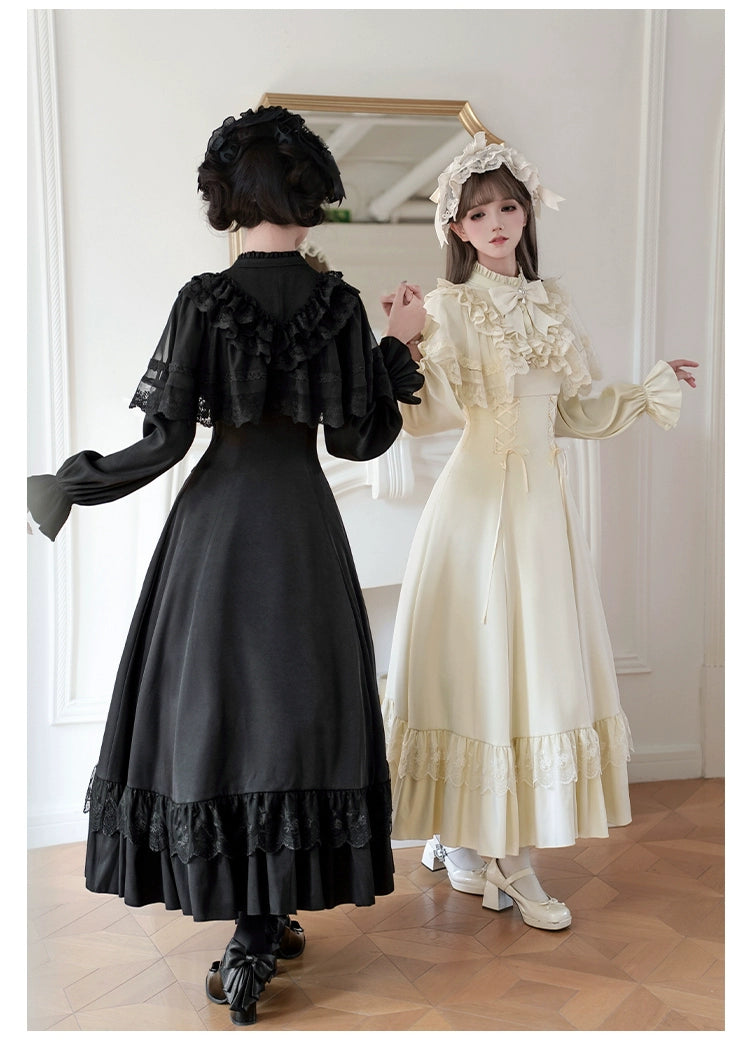 With PUJI - White Daylight - Elegant Lolita Long Sleeve OP Dress, Side Zipper 44042:793852