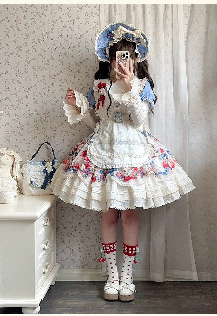 Honey Machine - Sweetheart Rabbit Berry - Country Lolita JSK & OP Dress Suit 44133:796173