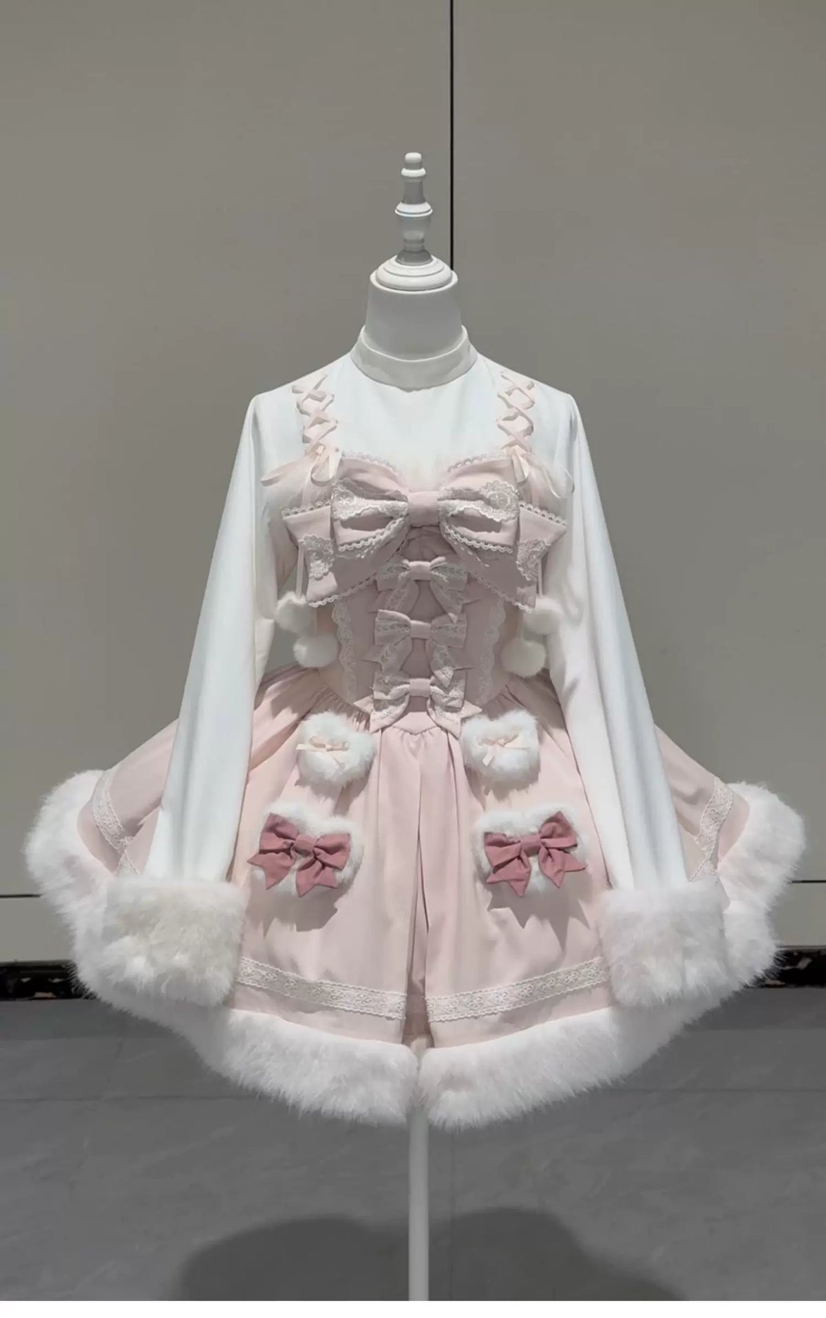 Sweet Dream Bunny - Sweet Lolita Cape & JSK Dress Set, Faux Fur Bunny Ear (2XL L M S XL) 46120:875848
