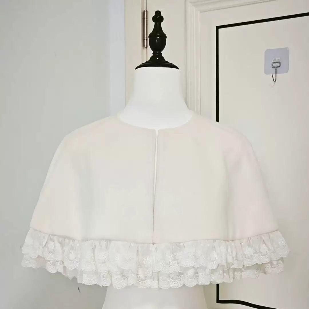 Lace Heart-Knot - Winter Sweet Lolita Lace Cape Coat, A-line Fit Cape (matches coat color by default/sold separately note your color) S