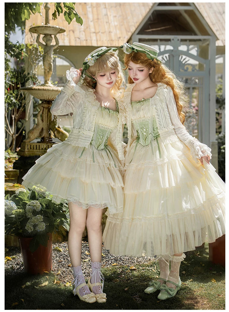 Morning Dew - Elegant Lolita Cardigan, Ruffle & Butterfly Pattern