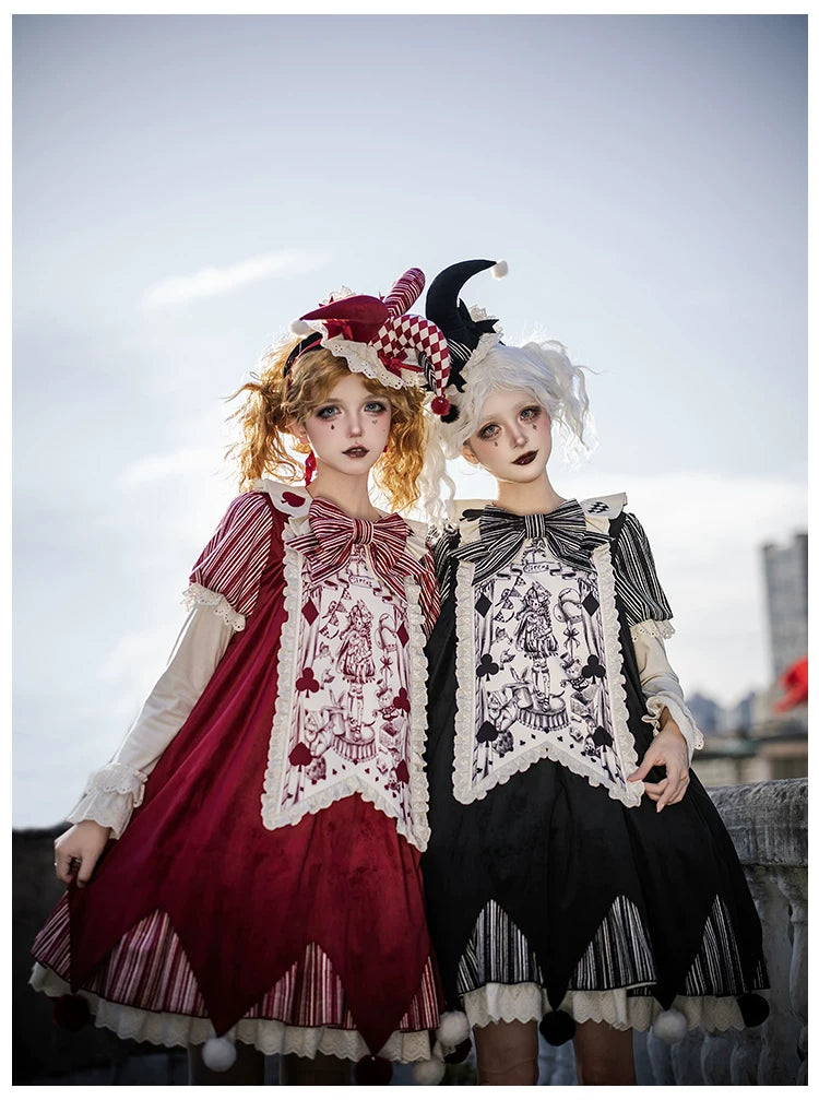 Puppet Mask - Clown Inspired Gothic Lolita OP Dress, Loose Fit 44409:807165