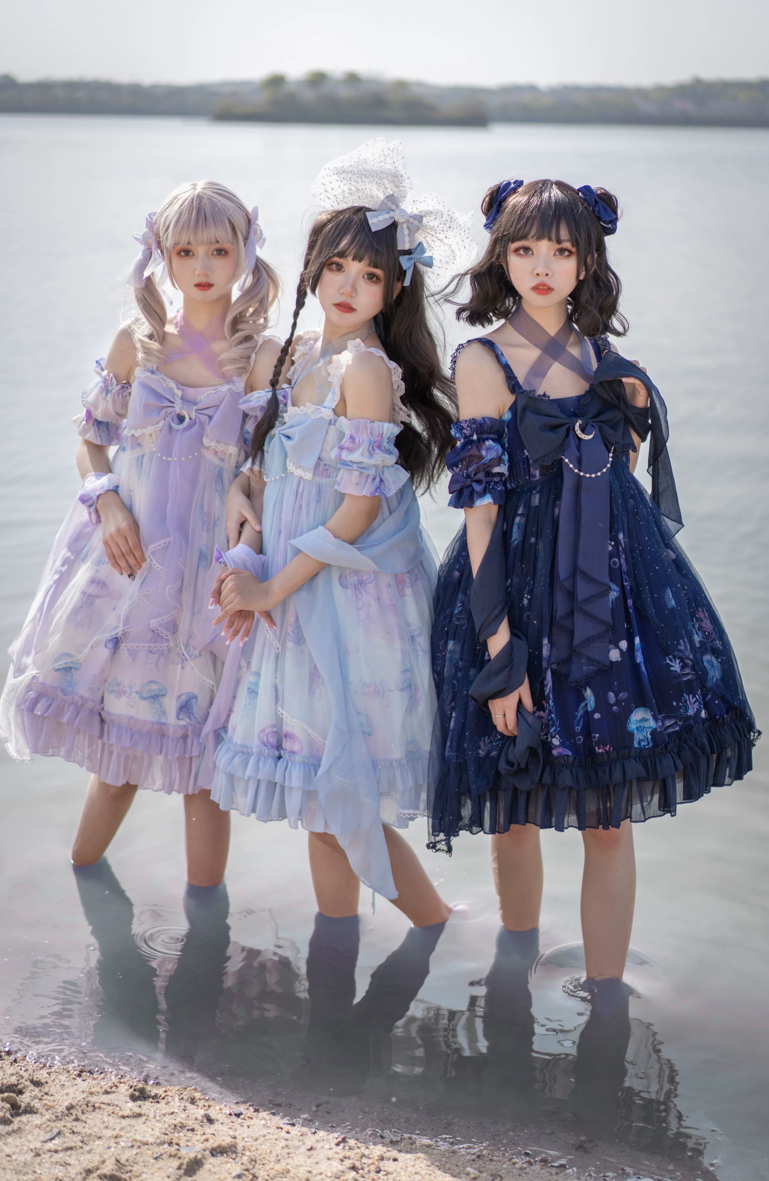 Coral Jellyfish - Sweet Lolita High-waist JSK Dress, Jellyfish & Coral Print 44906:827386