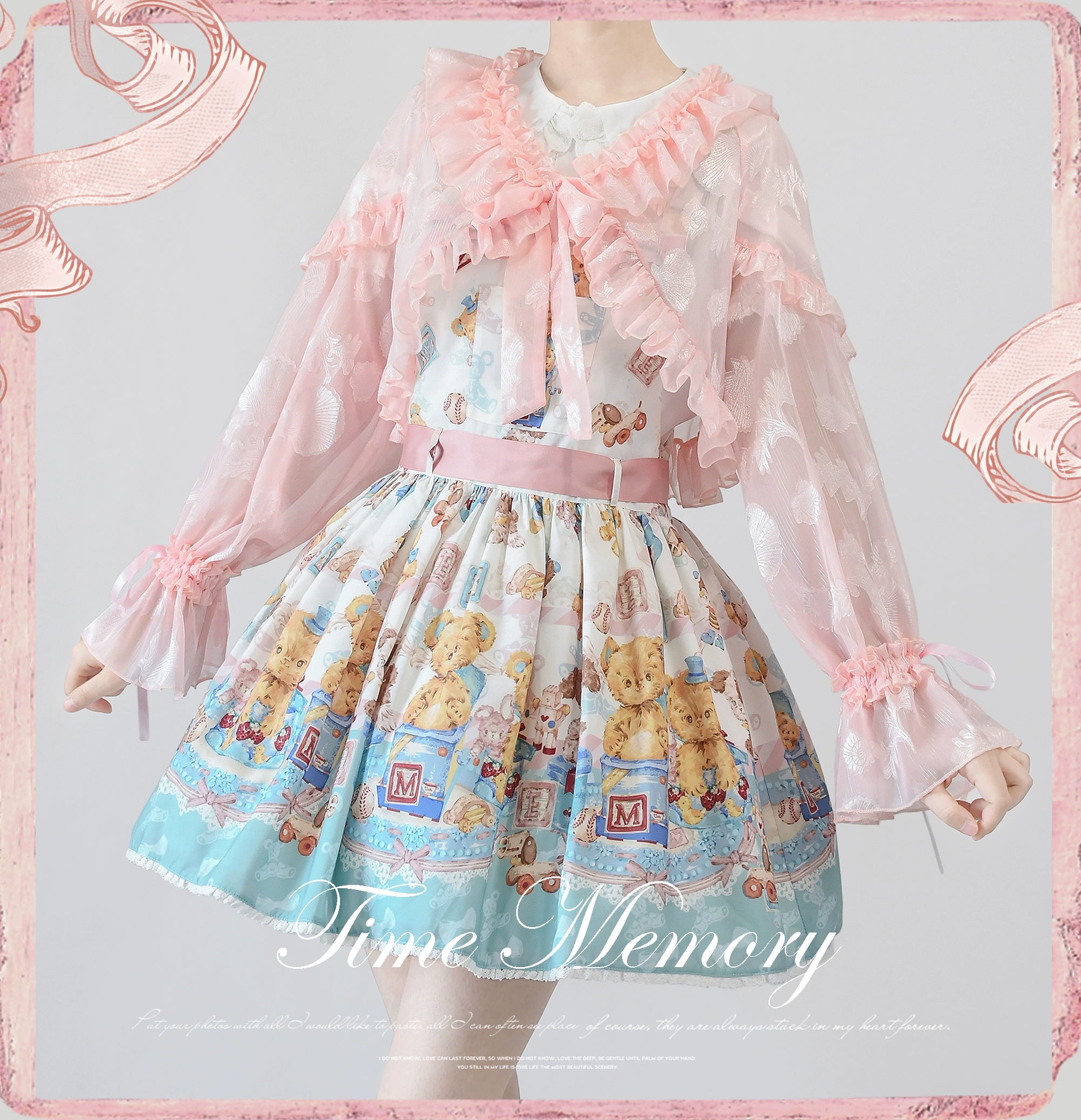 Time Memory~Xianbei~Sweet Lolita Chiffon Lantern Sleeve Cardigan with Bow 34598:463048