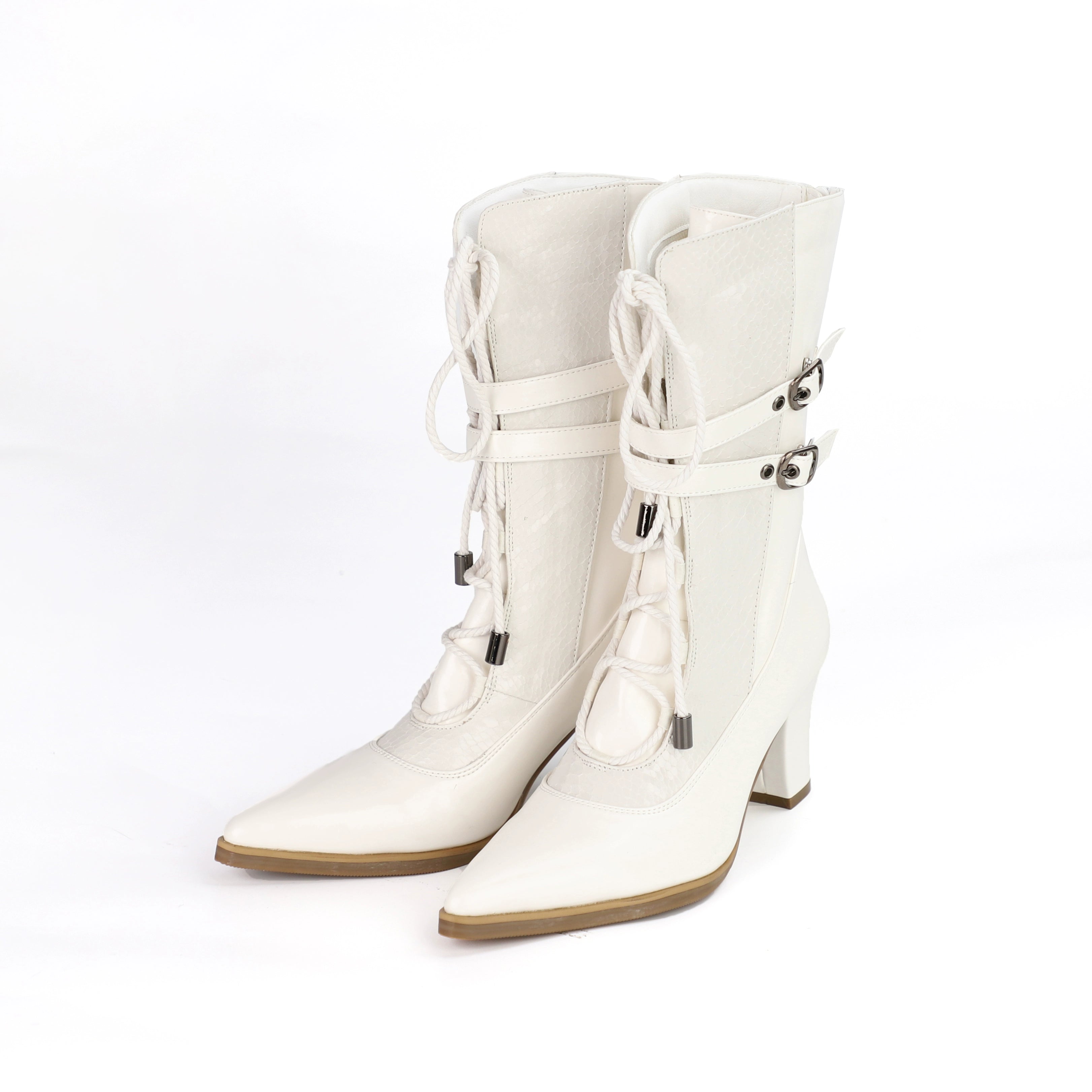 MODO - Gothic Lolita Heel Shoes, Faux Snakeskin Texture White 34