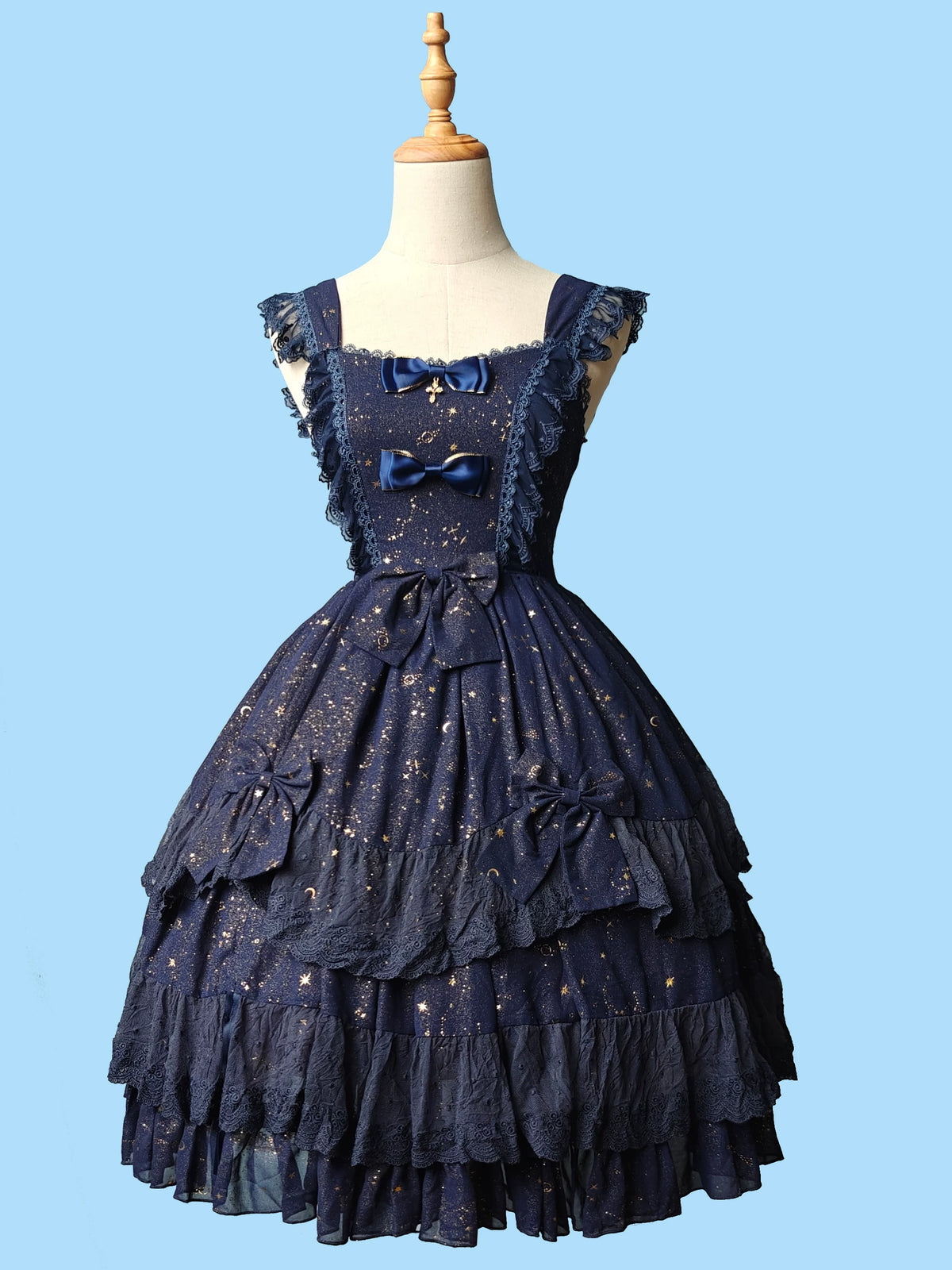 Star Wish - Classic Lolita JSK Dress, Gold Foil Constellation Chiffon 45954:869296