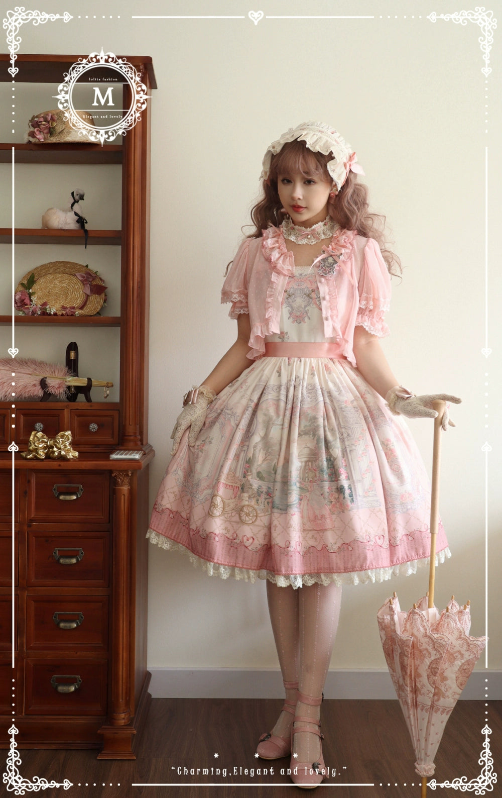 Moon River - Swan Lake Mirror - Pink Sweet Lolita Print JSK Dress 43705:783397