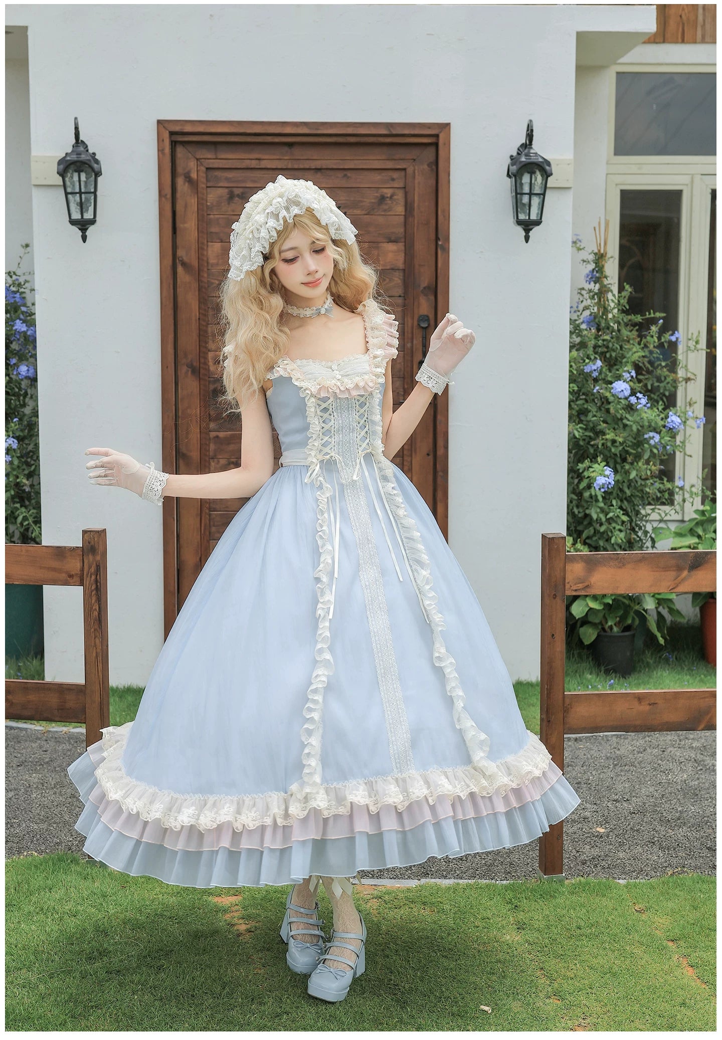 Island Diary - Classic Lolita Flutter Sleeve JSK Dress, Ruffled Lace 45533:855137